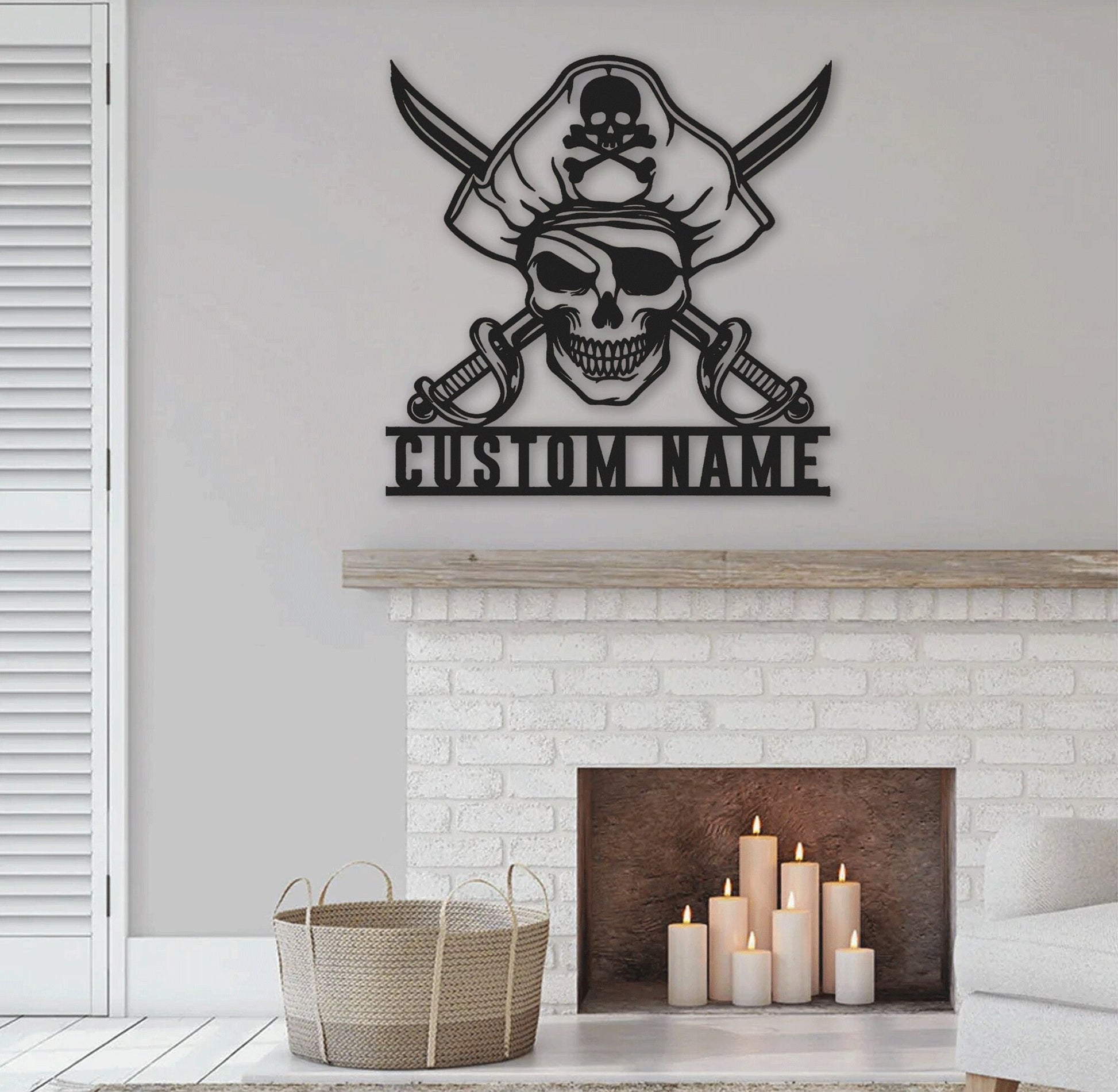 Personalized Pirate Skull Metal Sign With LED Light, Custom Name Sign Home Decor, Skull Sign Decoration For Room, Wall Hanging Laser Cut.1