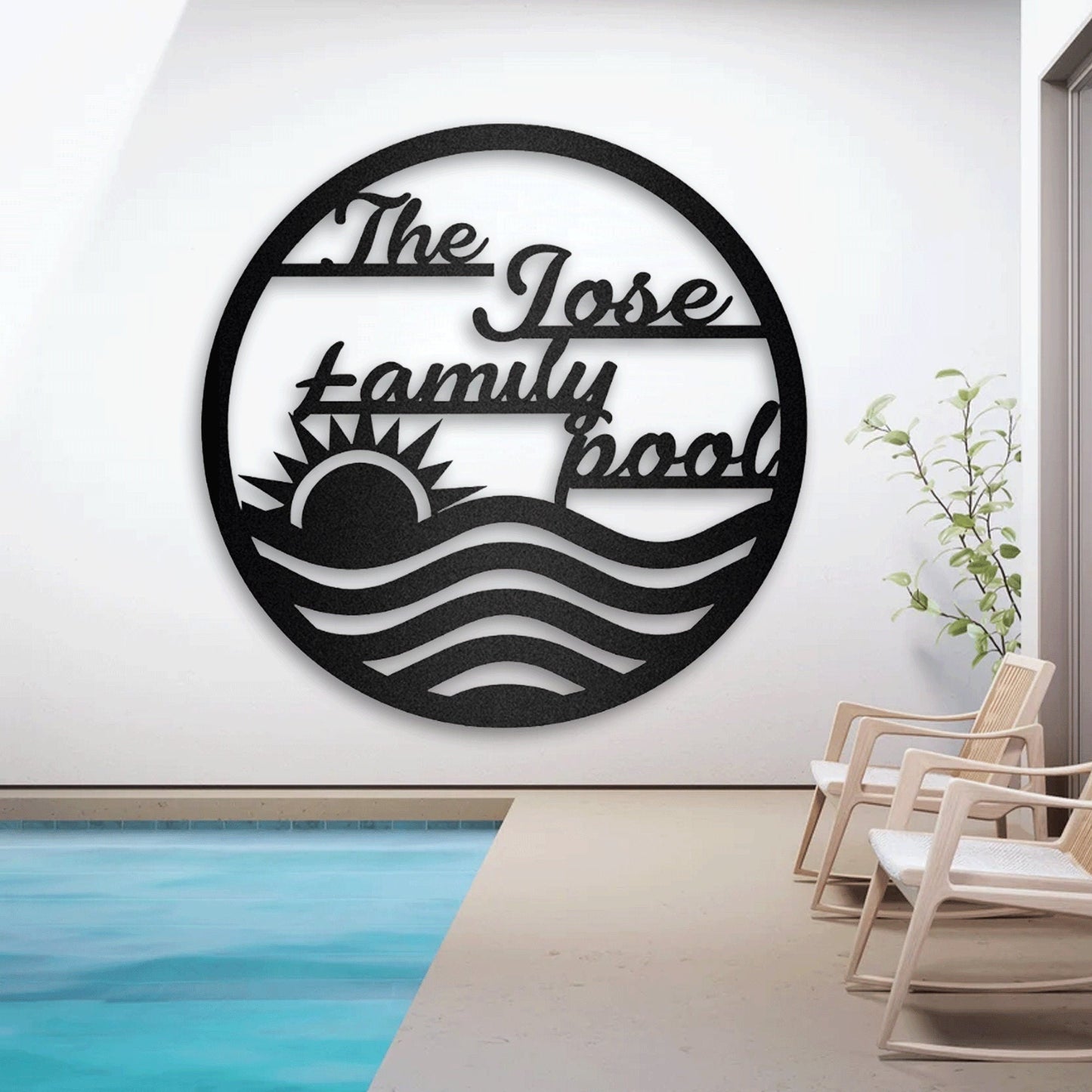 Personalized Sunrise Over The Sea Metal Wall Art With LED Light, Perfect For Decorating Swimming Pool, Personalized Pool & Patio Metal Sign.1