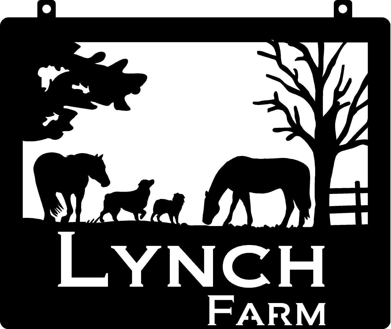 Personalized Metal Sign with Horses And Dogs Country Scene