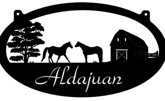 Personalized Metal HORSE Sign with BARn and HORSES and YOUR Name