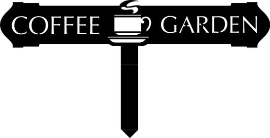 COFFEE GARDEN SIGN on stake, metal coffee garden sign