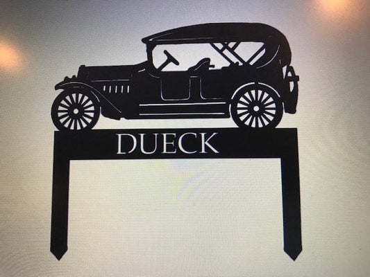 Classic car,personalized metal sign on stakes