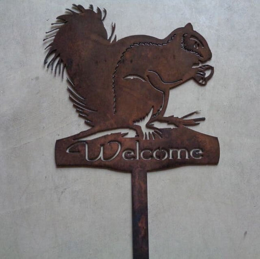 Squirrel welcome sign rustic metal