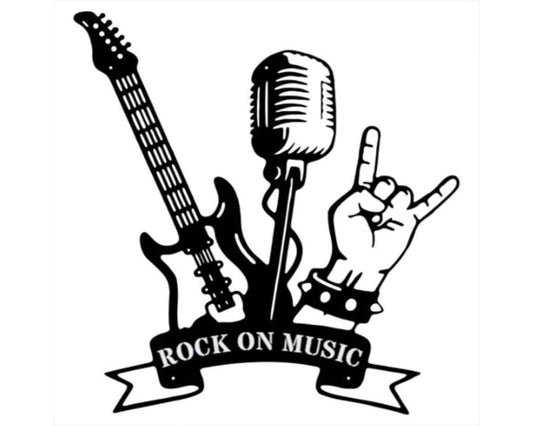 Rock On Music Metal Wall Art, Guitar Metal Wall Art, Metal Sign For Music Room Decor, Laser Cut Metal Sign Above Bed Decor, Music Lover Gift