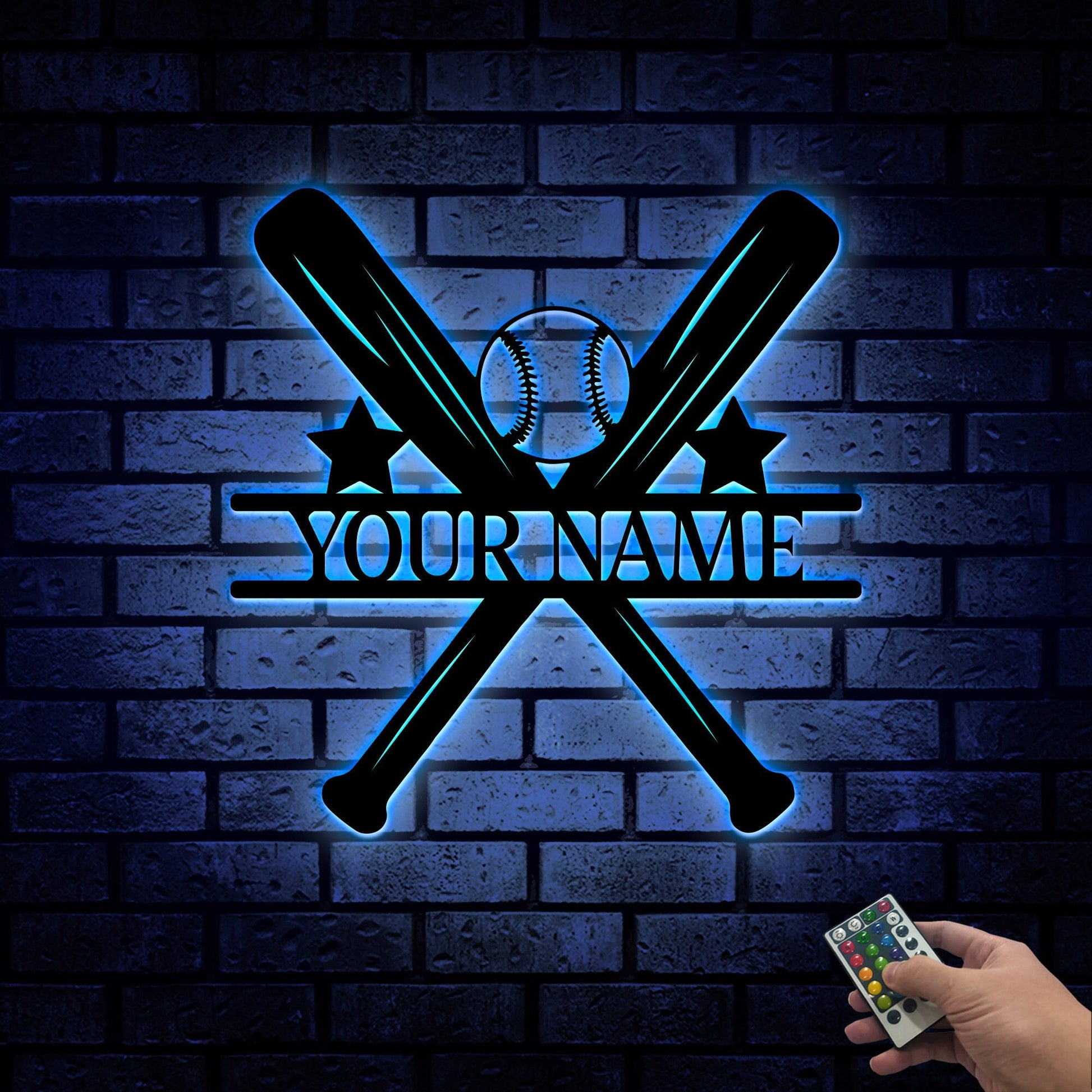 Personalized Baseball Swing Bat Metal Wall Art With Lights, Custom Player Name Sign, Baseball Lover Sign Decor For Living Room Birthday Gift