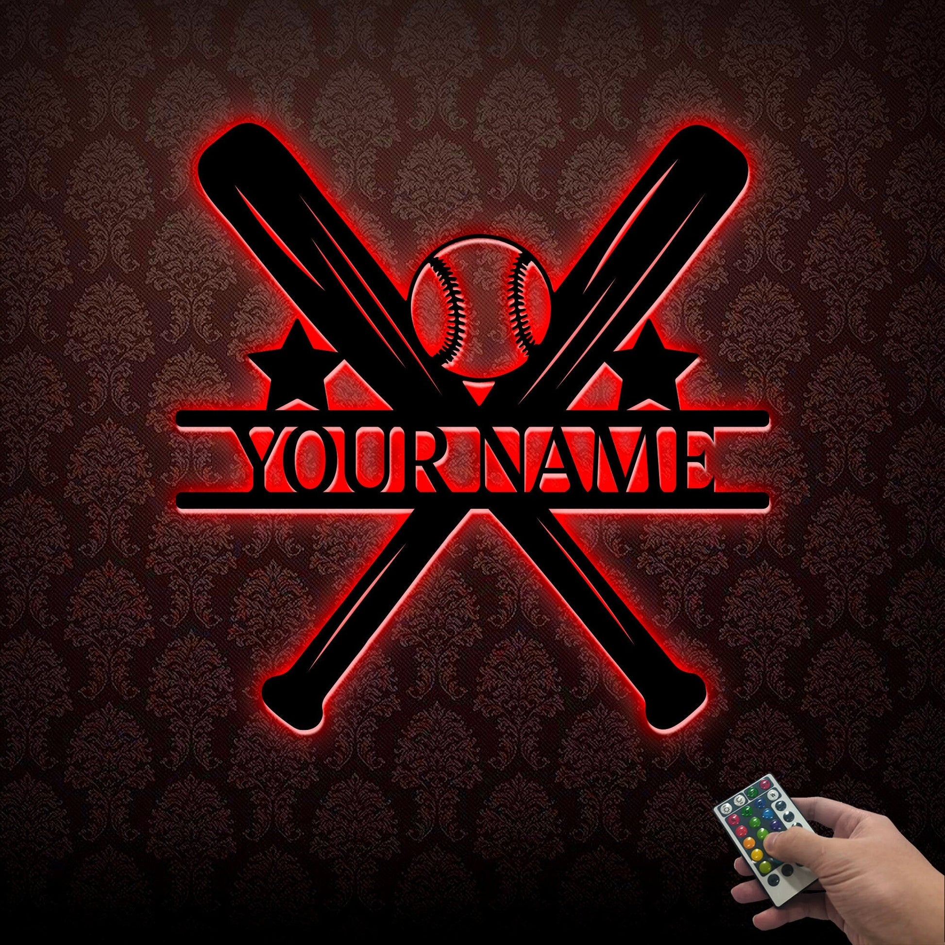 Personalized Baseball Swing Bat Metal Wall Art With Lights, Custom Player Name Sign, Baseball Lover Sign Decor For Living Room Birthday Gift