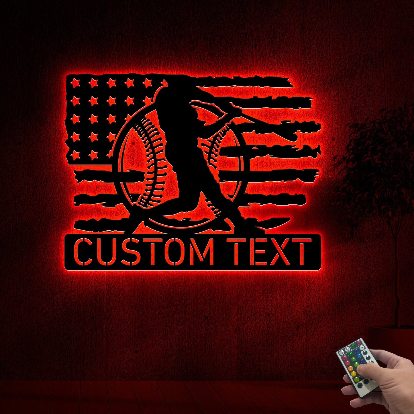 Baseball American Flag Metal Wall Art Led Light, Baseball Player Name Sign, Birthday Christmas Gift for Son Father's Day, Baseball US Flag