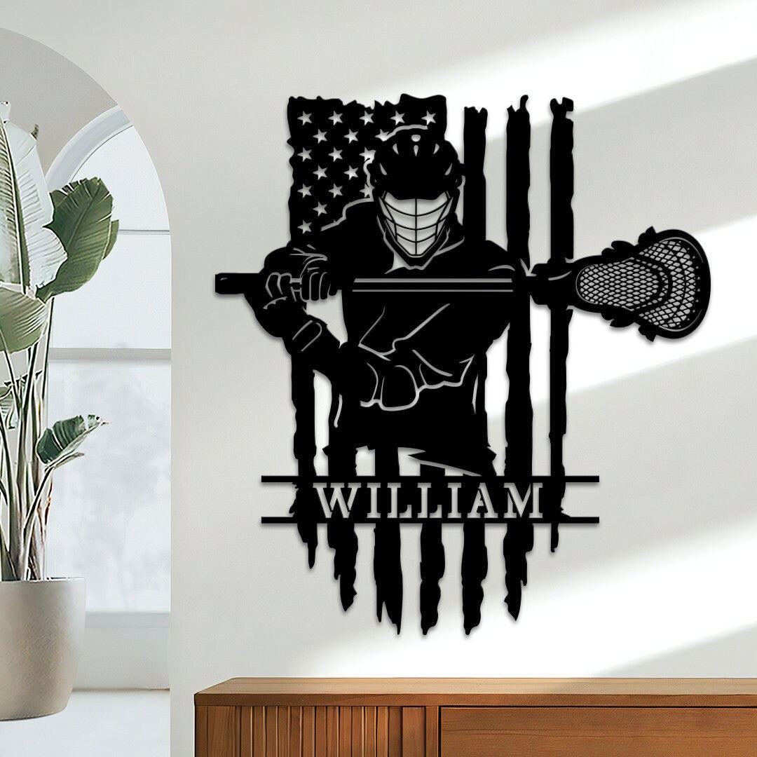 US Lacrosse Player Metal Sign Led Light, Lacrosse Gifts for Boys, Xmas Birthday Gift for Lacrosse Players, Sports Home Decor, Boys Room Sign