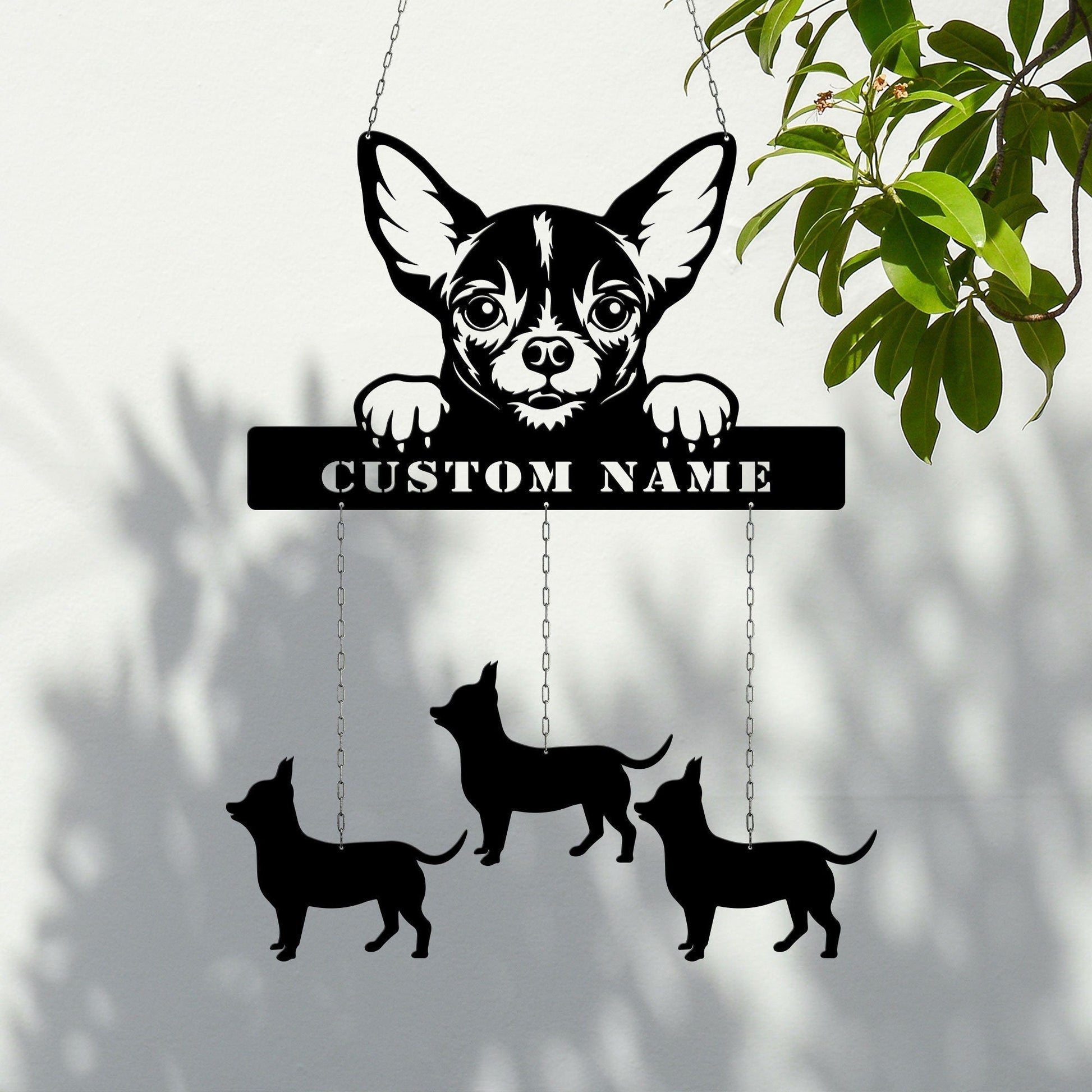 Chihuahua Metal Wind Chime, Chihuahua Lover Gift, Chihuahua Outdoor Garden Decor, Chihuahua Metal Sign Tree Hanger, Chihuahua Mom Name Sign