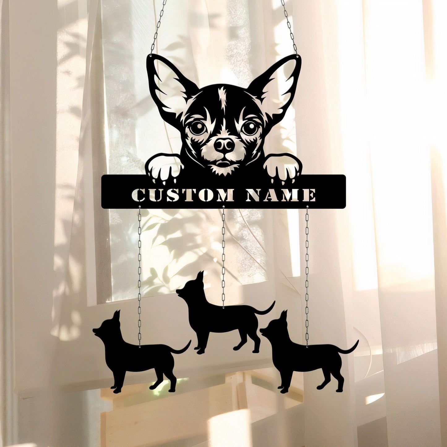 Chihuahua Metal Wind Chime, Chihuahua Lover Gift, Chihuahua Outdoor Garden Decor, Chihuahua Metal Sign Tree Hanger, Chihuahua Mom Name Sign