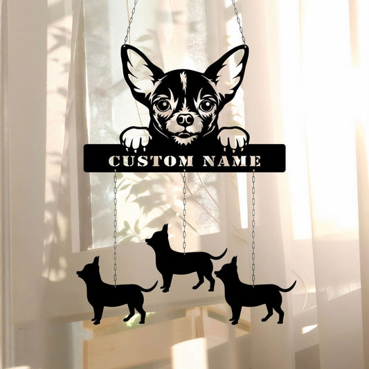 Chihuahua Metal Wind Chime, Chihuahua Lover Gift, Chihuahua Outdoor Garden Decor, Chihuahua Metal Sign Tree Hanger, Chihuahua Mom Name Sign