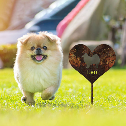 Pomeranian Garden Sign Rusty, Dog Garden Stake, Rusted Metal Yard Art, Vintage Outdoor Decor, Dog Metal Garden Stake, Pomeranian Lover Gift