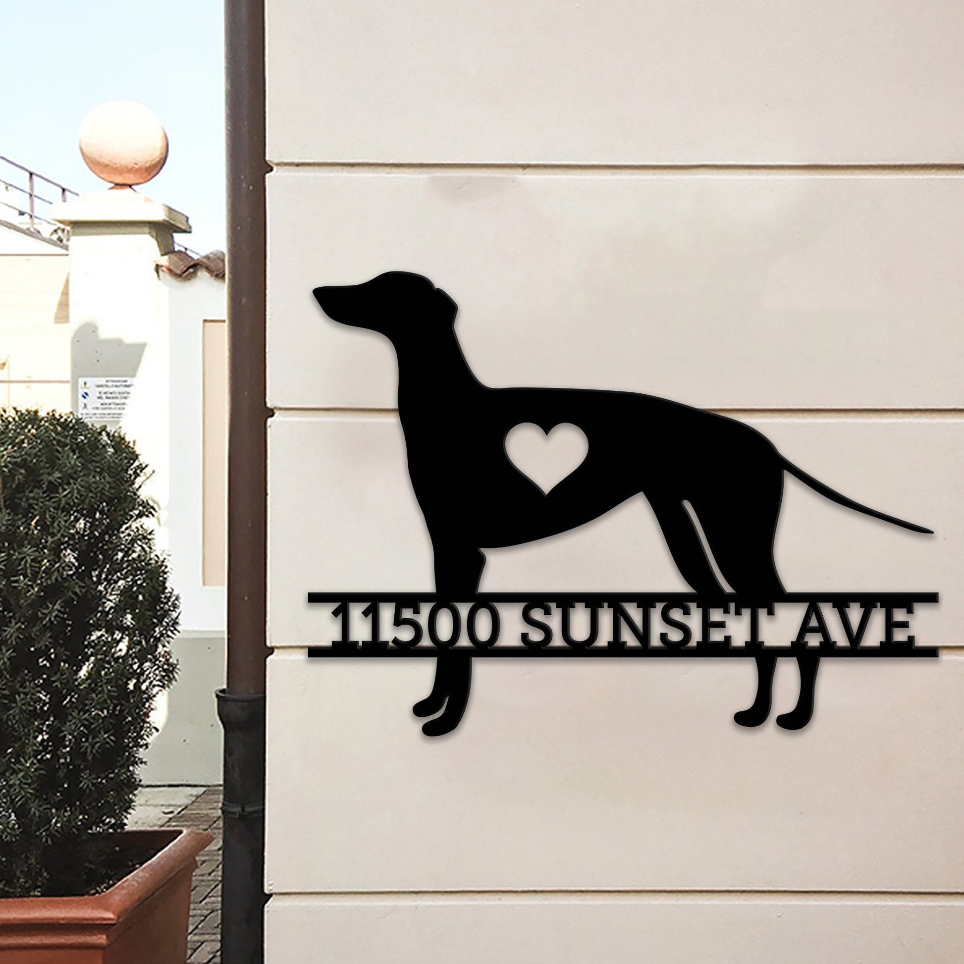 Personalized Greyhound Dog Address Metal Wall Art, Greyhound Modern Address Metal Sign, Christmas Gift for a Greyhound lover, New Home Gift