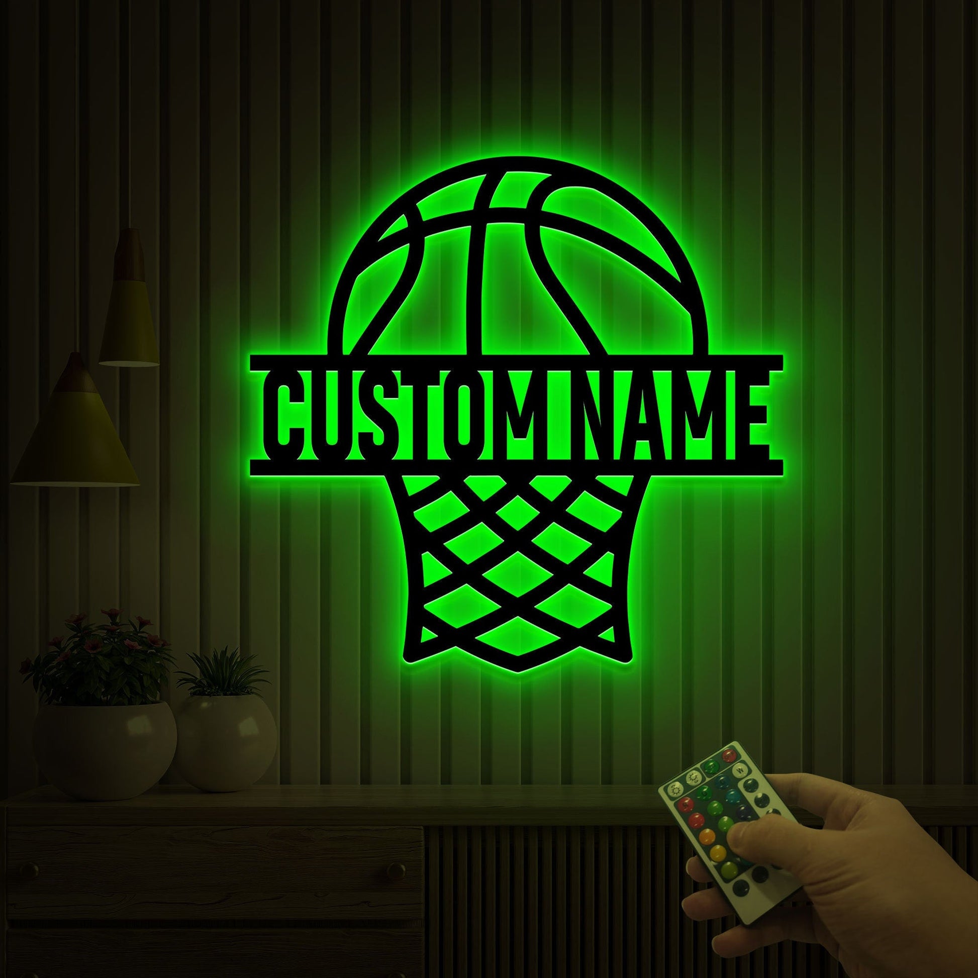 Custom Basketball Metal Wall Art with Led Light, Basketball Hoop Wall Decor, Basketball Gifts, Basketball Name Sign, Nursery Decor Sports