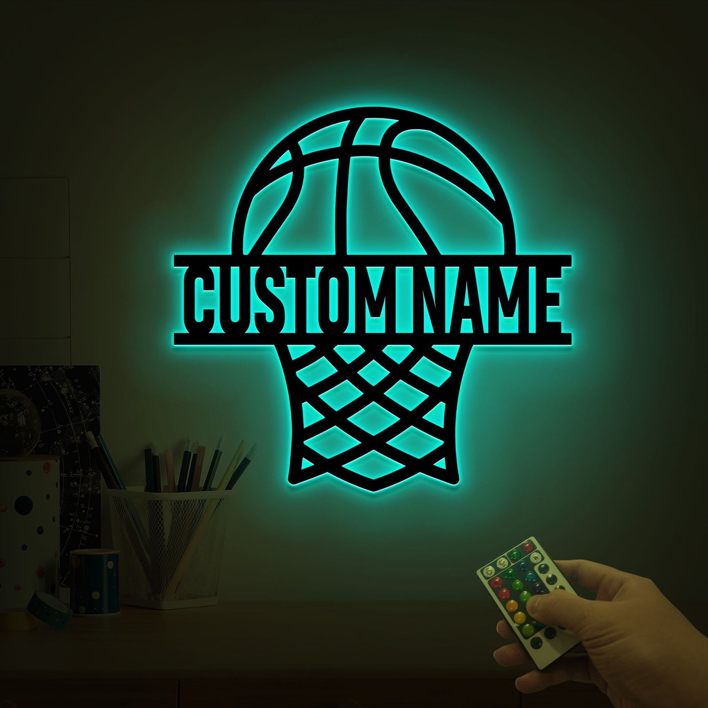 Custom Basketball Metal Wall Art with Led Light, Basketball Hoop Wall Decor, Basketball Gifts, Basketball Name Sign, Nursery Decor Sports