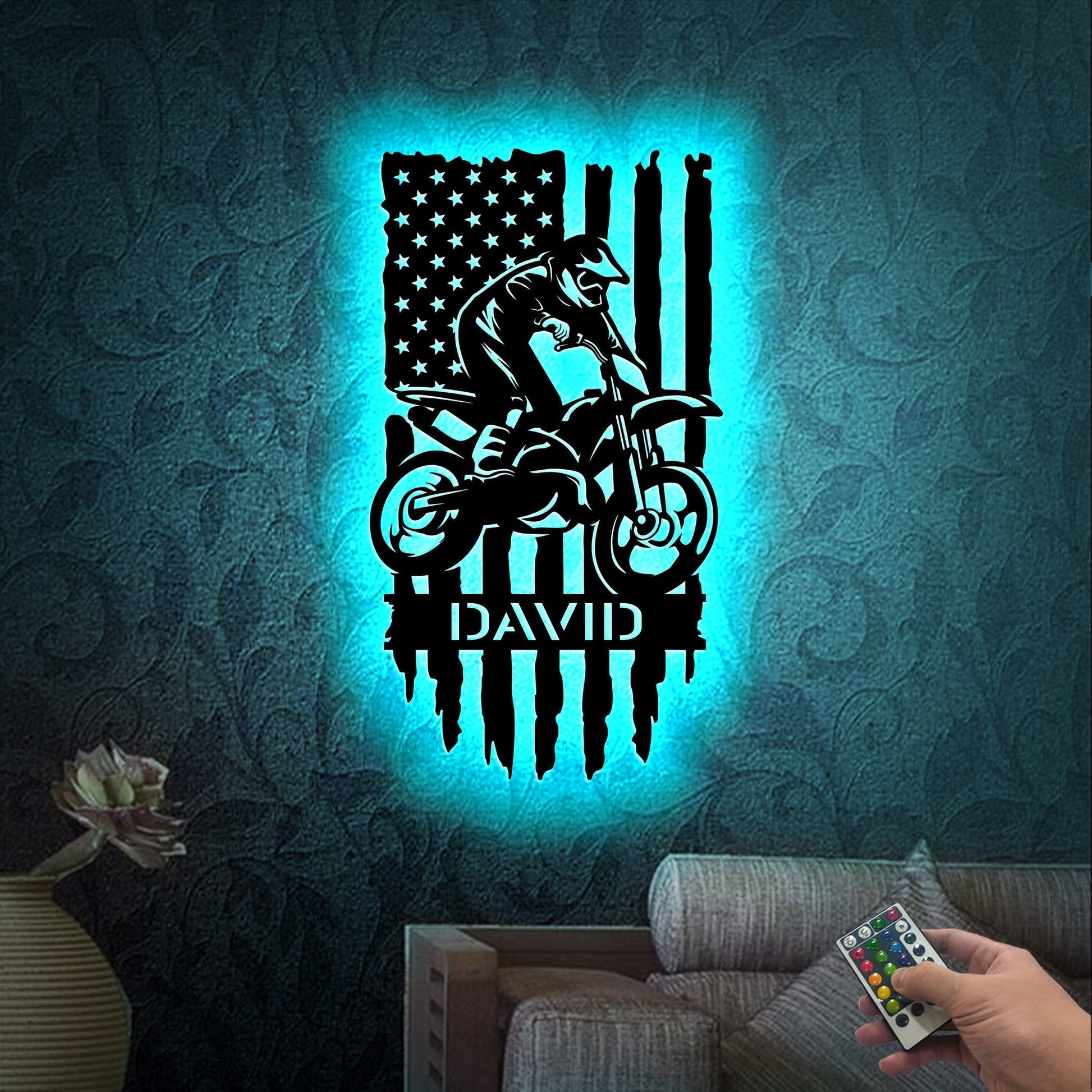 US Dirt Bike Racer Metal Sign Led Light, Dirt Bike Racing Gift, Xmas Birthday Gift for Biker, Motocross Wall Art, Sports Home Decor