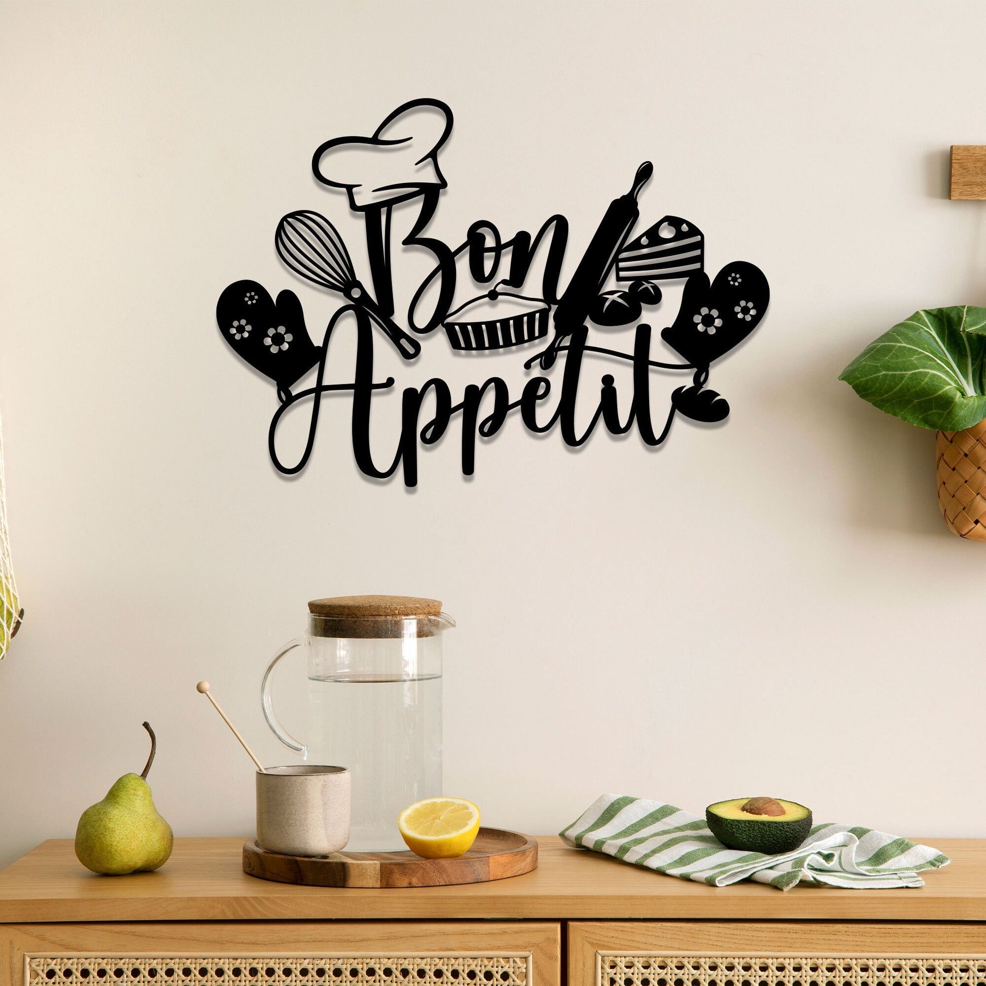 Metal Bon Appetit Sign with Led Light, Metal Kitchen Decor, French Kitchen Decor, Metal Quote with Chef Hat, Birthday Gift for Mom Dad