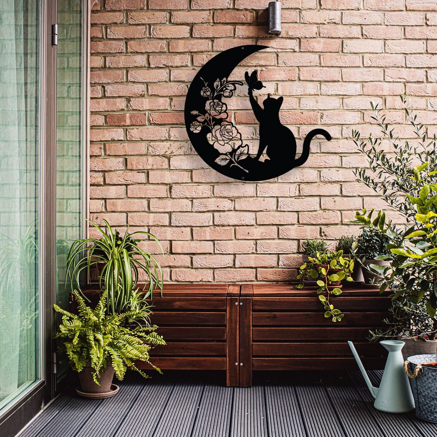 Cat and Moon Metal Wall Art, Cat Wall Decor, Cat on Moon, Cat Lover Gift, Animal Decor, Home Decor, Housewarming Gift (No led light)