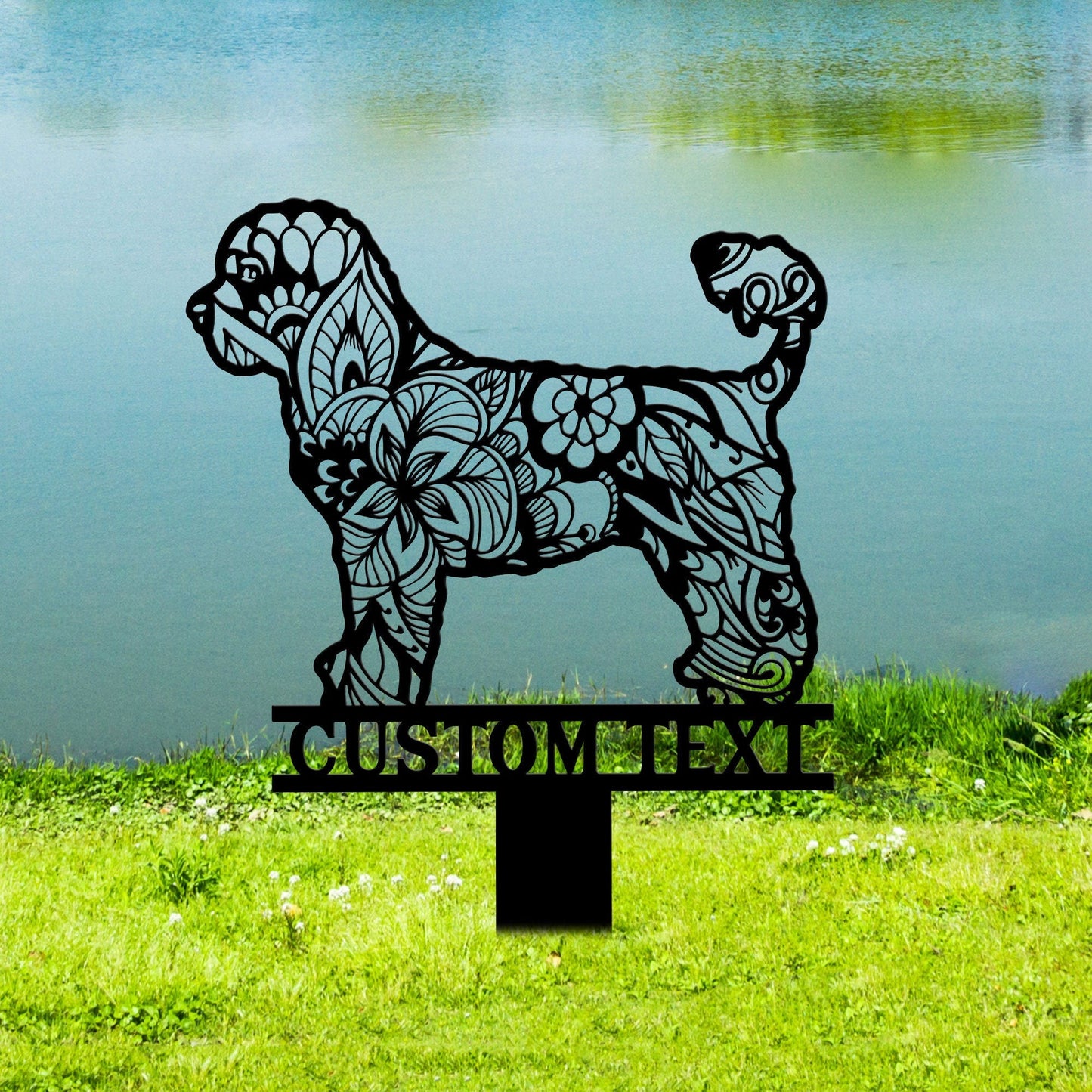 Portuguese Water Dog Mandala Garden Stake Metal, Portuguese Water Dog Zentangle Metal Yard Art, Dog Garden Sign Outdoor Decor, Dog Stake