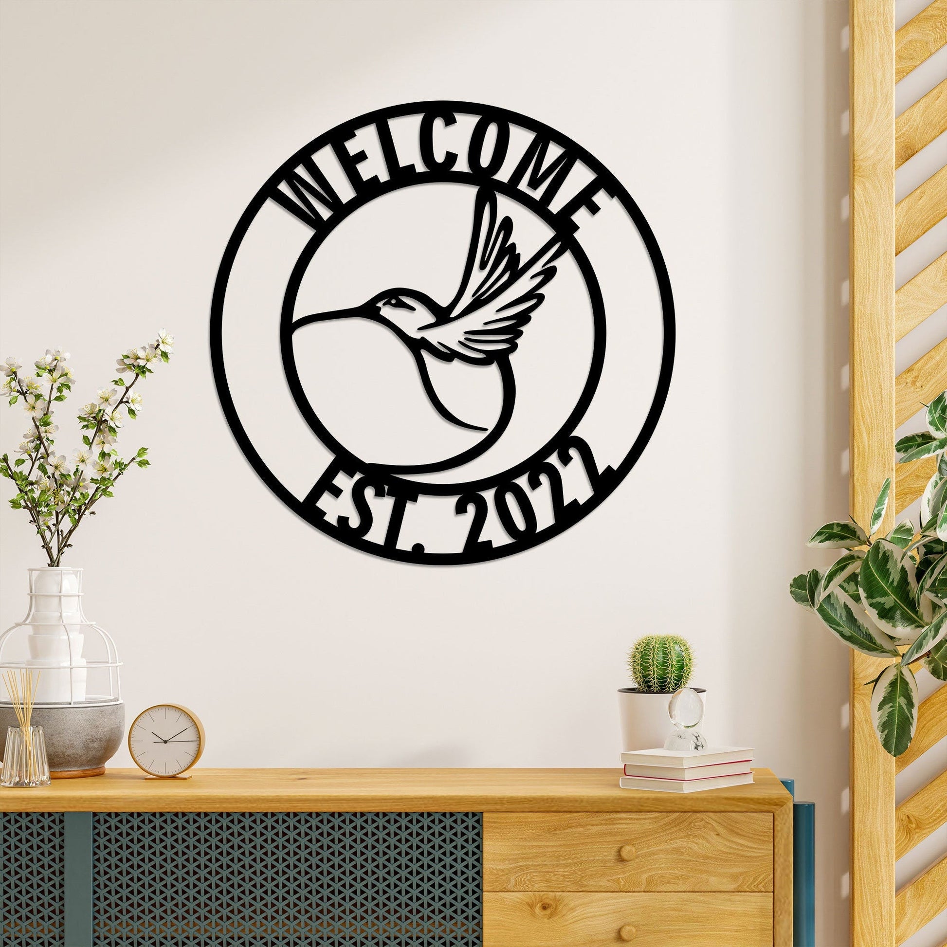 Personalized Hummingbird Welcome Metal Wall Art With Led Lights, Custom Welcome Sign, Birthday Gift, Christmas Gift, Housewarming Gift