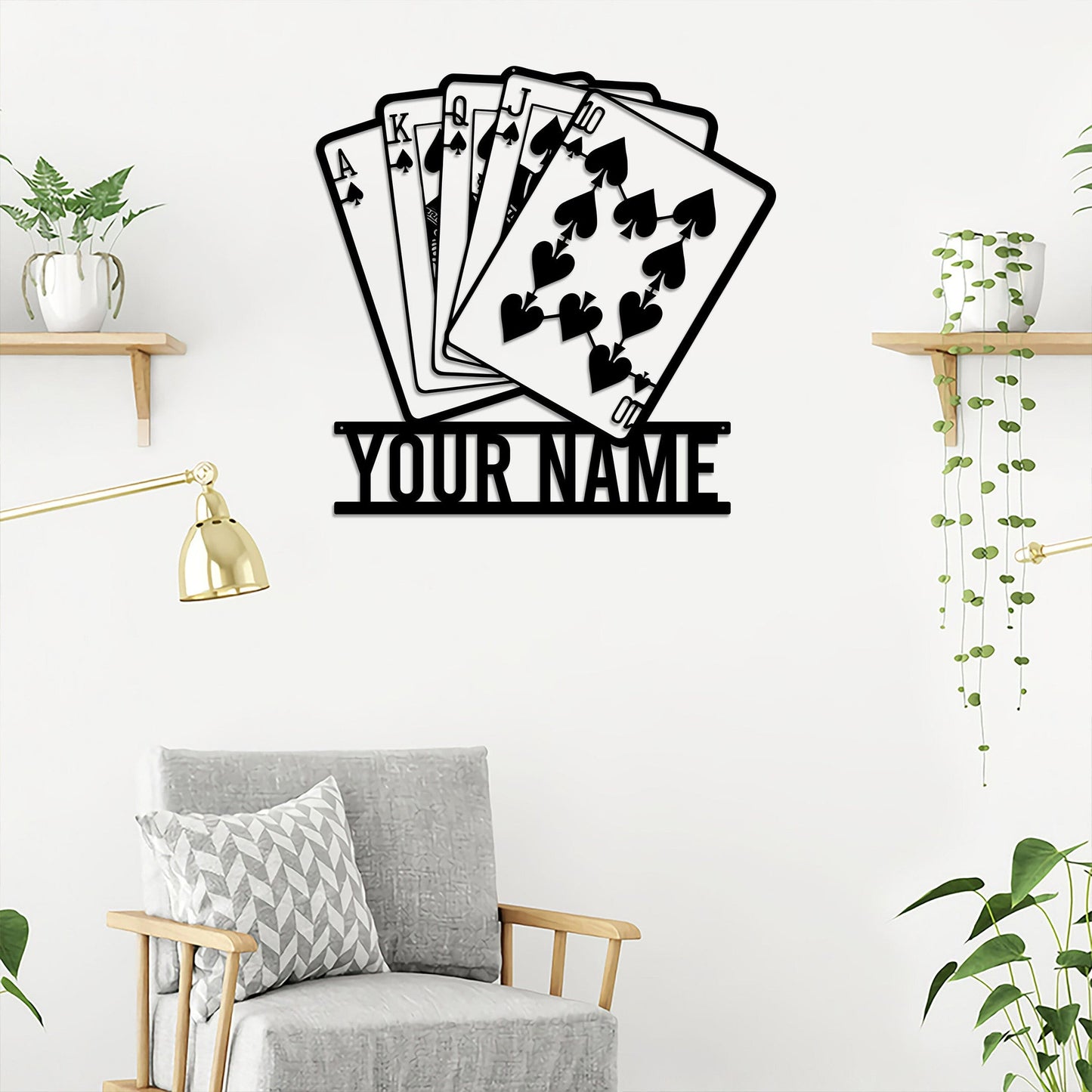 Personalized Poker Metal Wall Art With Lights, Gift For Poker Lover, Poker Game Room Decor, Gamer Gift Custom Monogram Sign Royal Flush Sign