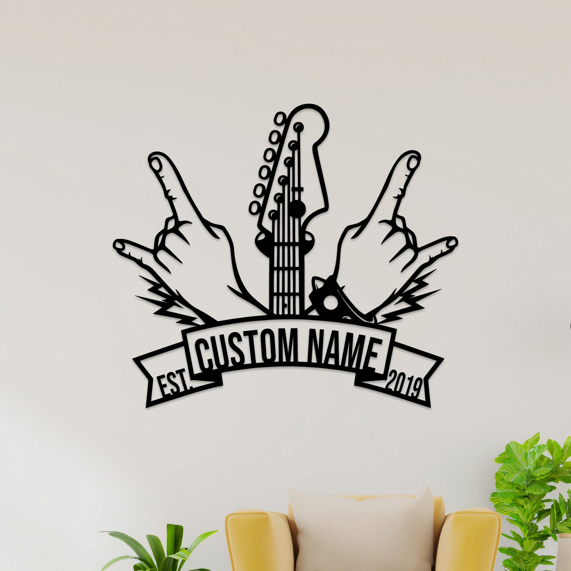 Custom Metal Rock and Roll Sign with Led Light, Rock N Roll Wall Art, Rock Hand Sign, Heavy Metal Music Room Man Cave Decor, Rock Music Band