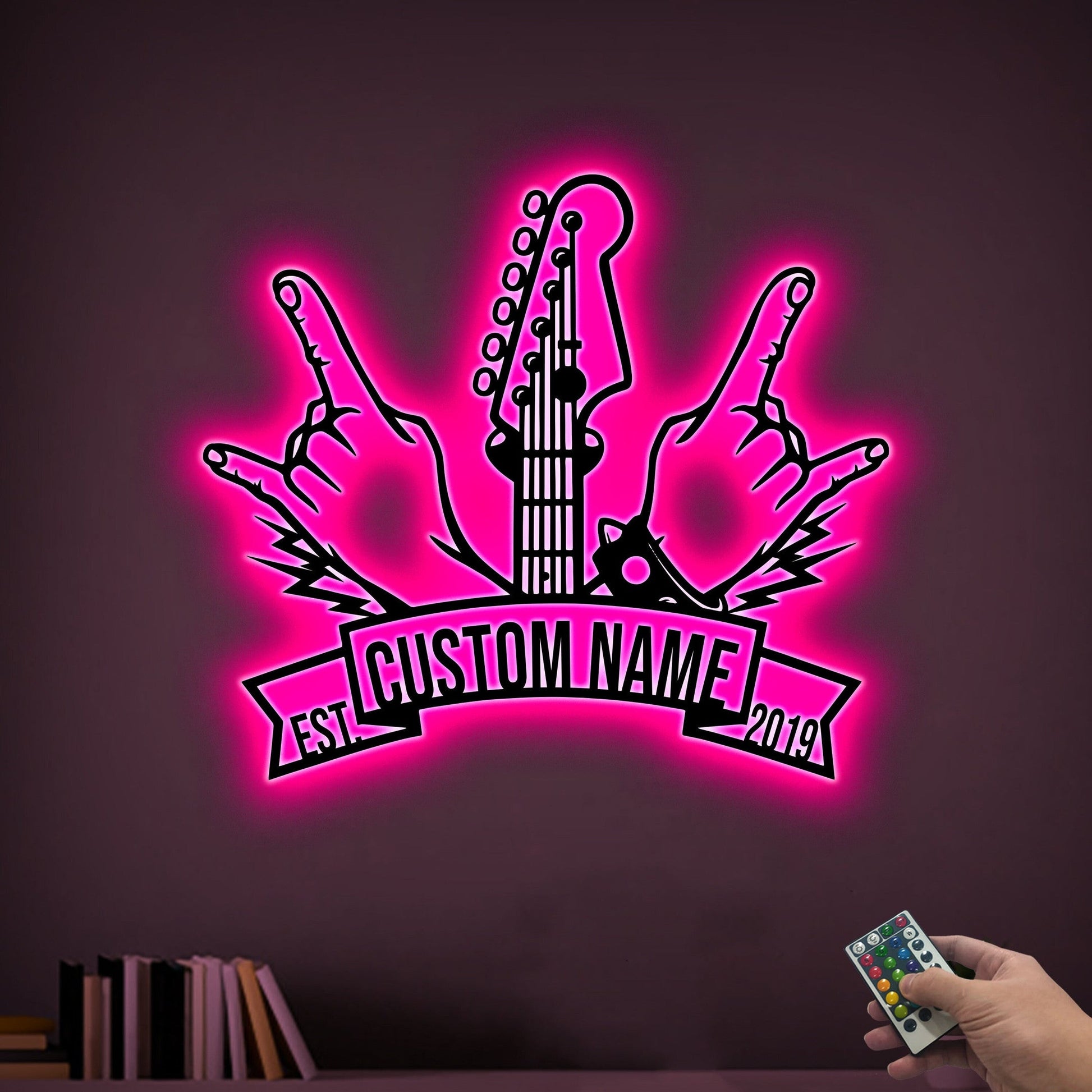 Custom Metal Rock and Roll Sign with Led Light, Rock N Roll Wall Art, Rock Hand Sign, Heavy Metal Music Room Man Cave Decor, Rock Music Band