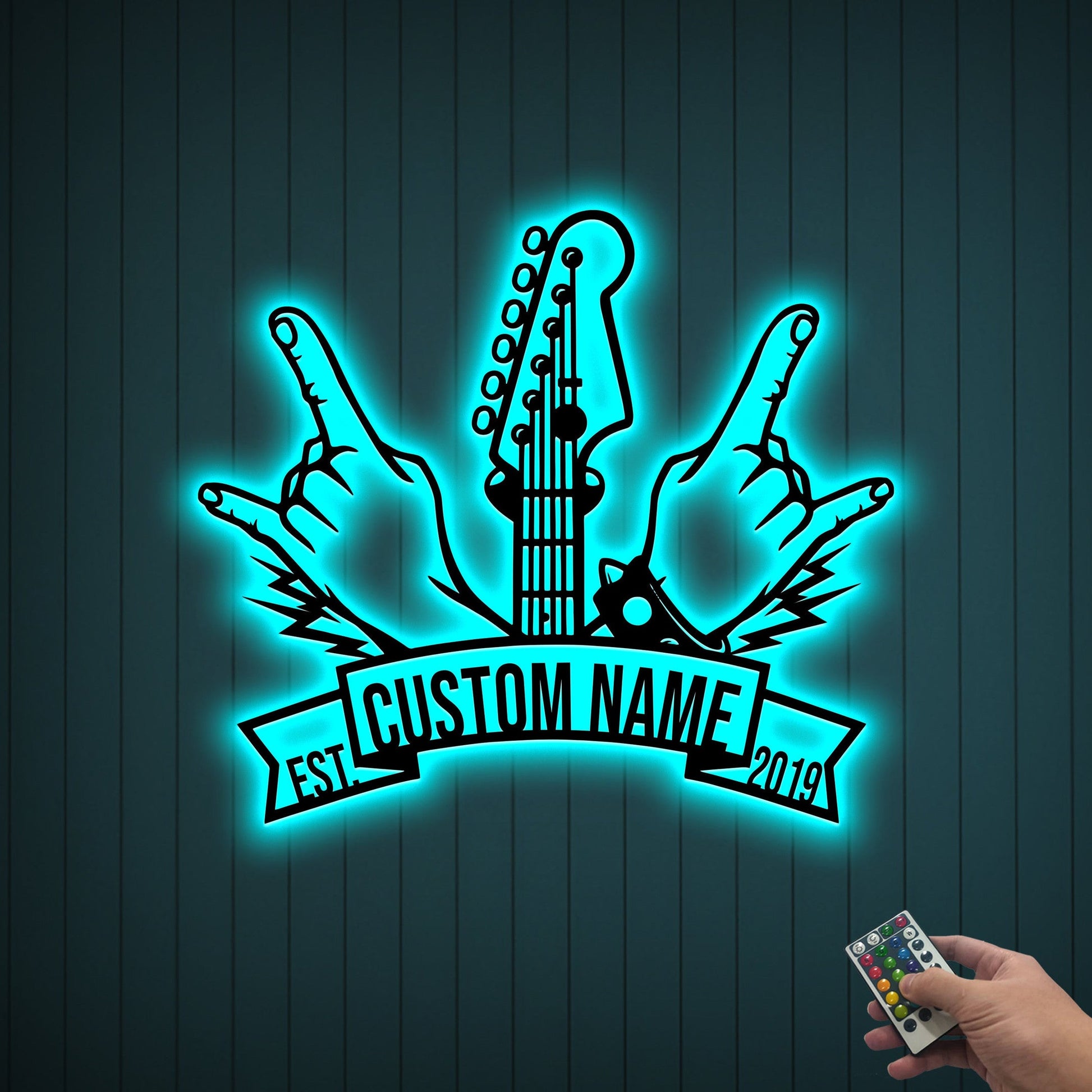 Custom Metal Rock and Roll Sign with Led Light, Rock N Roll Wall Art, Rock Hand Sign, Heavy Metal Music Room Man Cave Decor, Rock Music Band