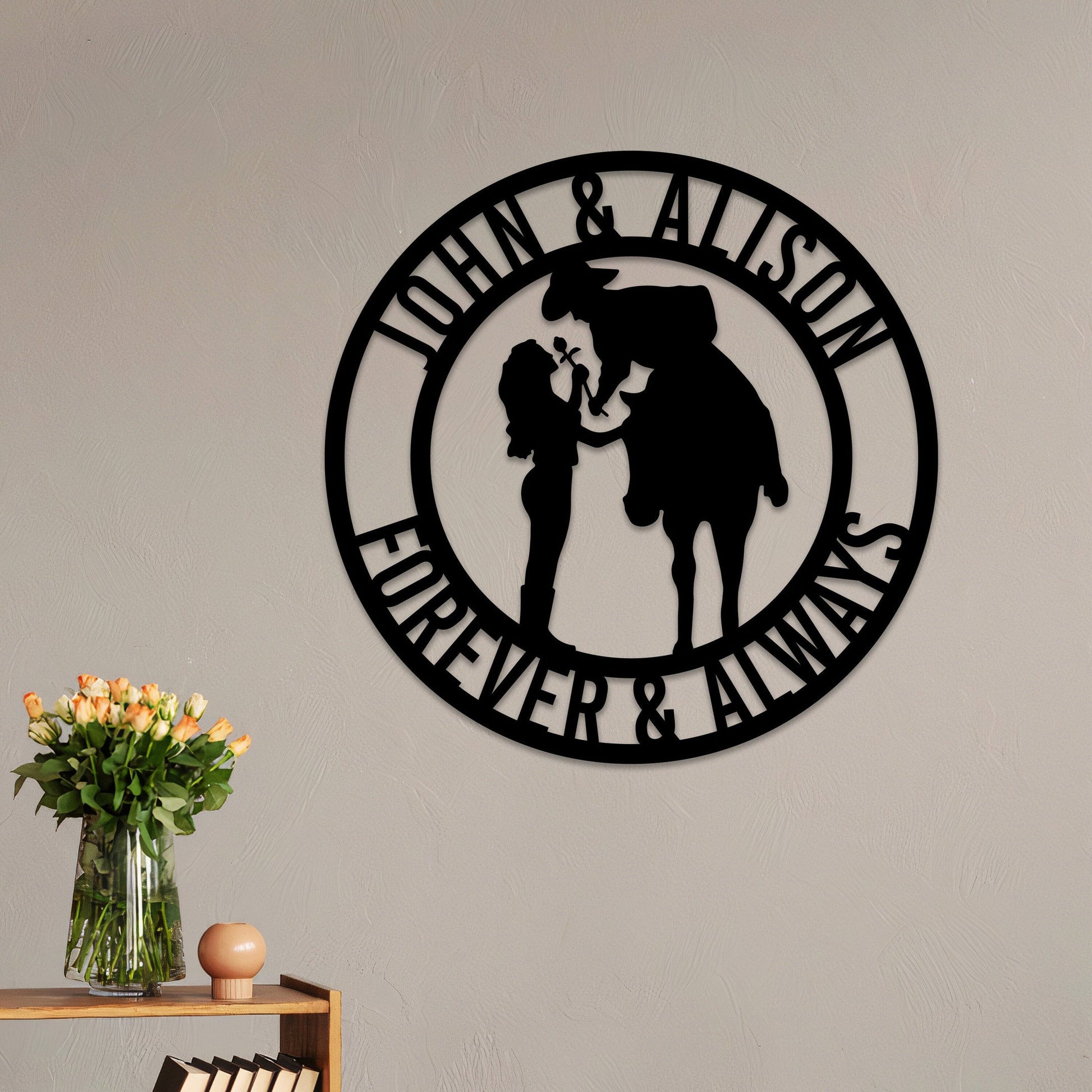 Personalized Romantic Western Couple Metal Wall Art With Led Lights, Cowboy and Cowgirl Metal Sign, Custom Couple Gift, Forever & Always