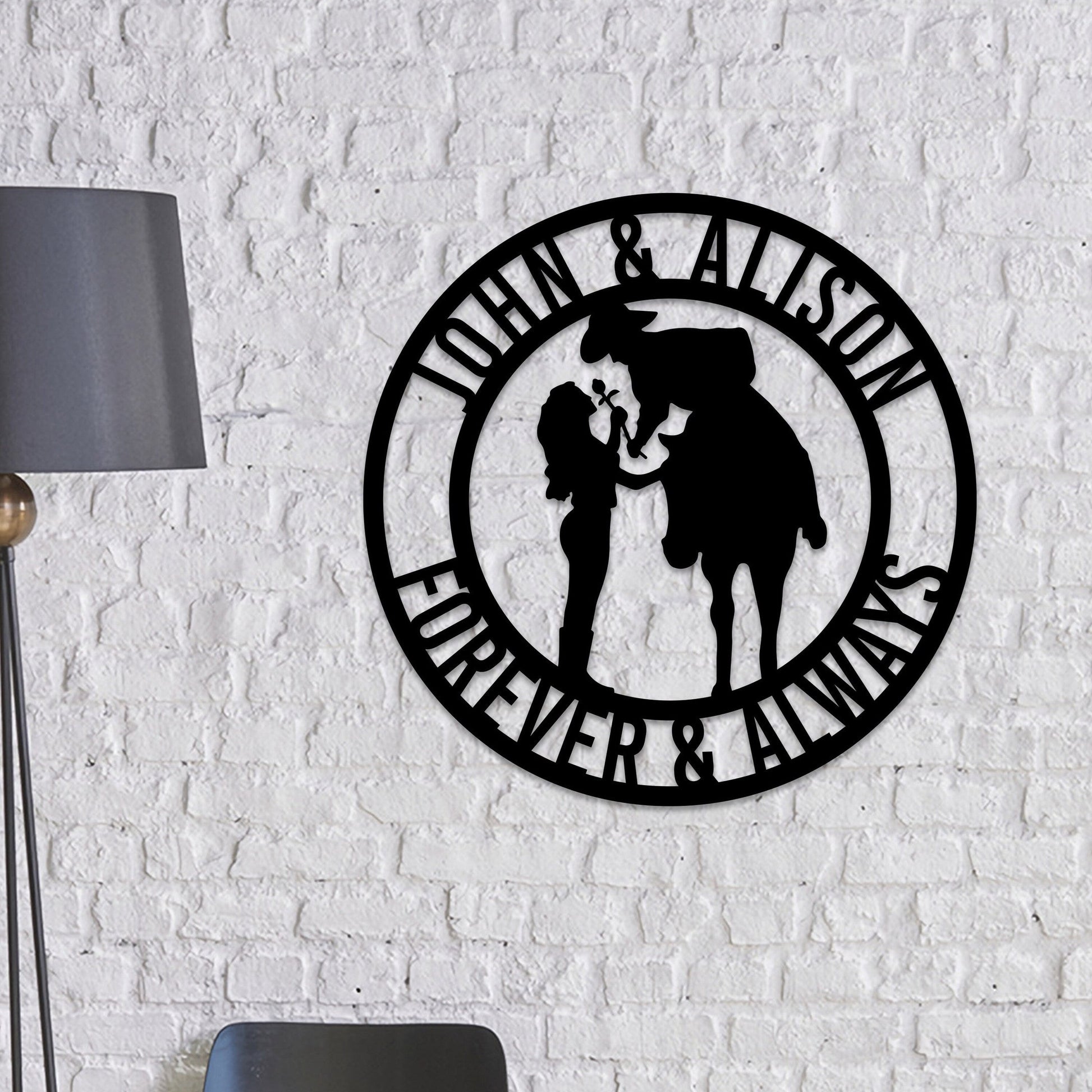 Personalized Romantic Western Couple Metal Wall Art With Led Lights, Cowboy and Cowgirl Metal Sign, Custom Couple Gift, Forever & Always