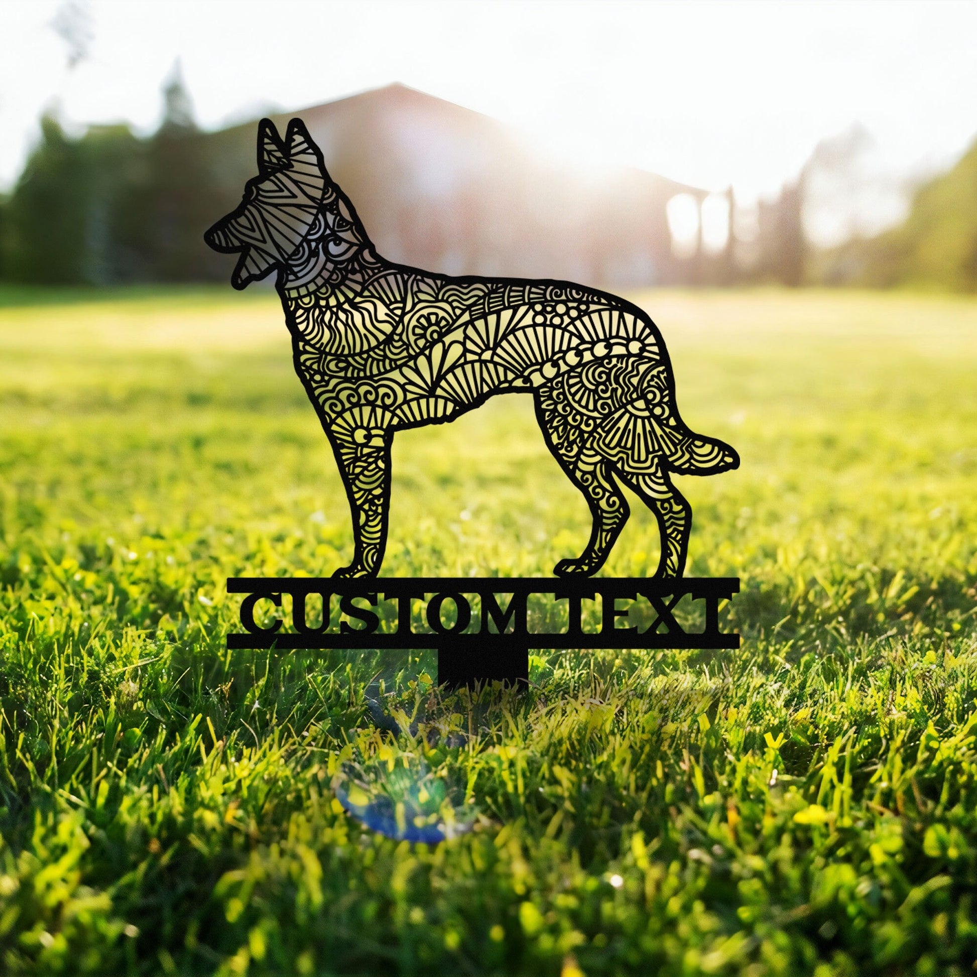 Belgian Malinois Mandala Garden Stake Metal, Belgian Malinois Zentangle Metal Yard Art, Belgian Malinois Gift, Dog Garden Sign Outdoor Decor