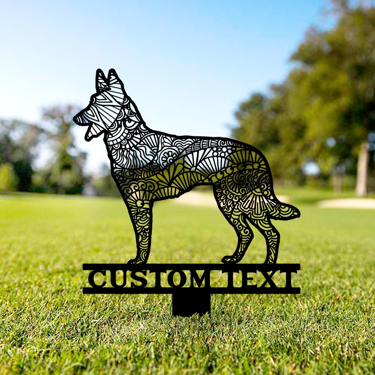 Belgian Malinois Mandala Garden Stake Metal, Belgian Malinois Zentangle Metal Yard Art, Belgian Malinois Gift, Dog Garden Sign Outdoor Decor