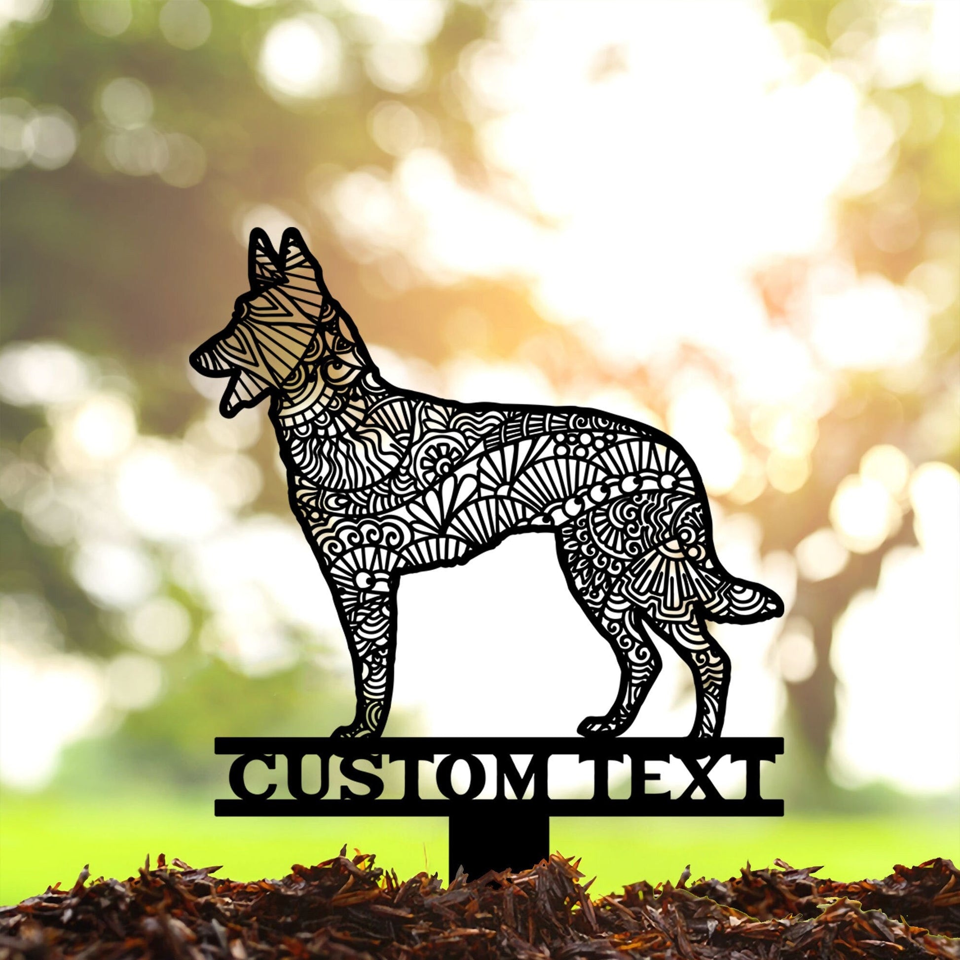 Belgian Malinois Mandala Garden Stake Metal, Belgian Malinois Zentangle Metal Yard Art, Belgian Malinois Gift, Dog Garden Sign Outdoor Decor