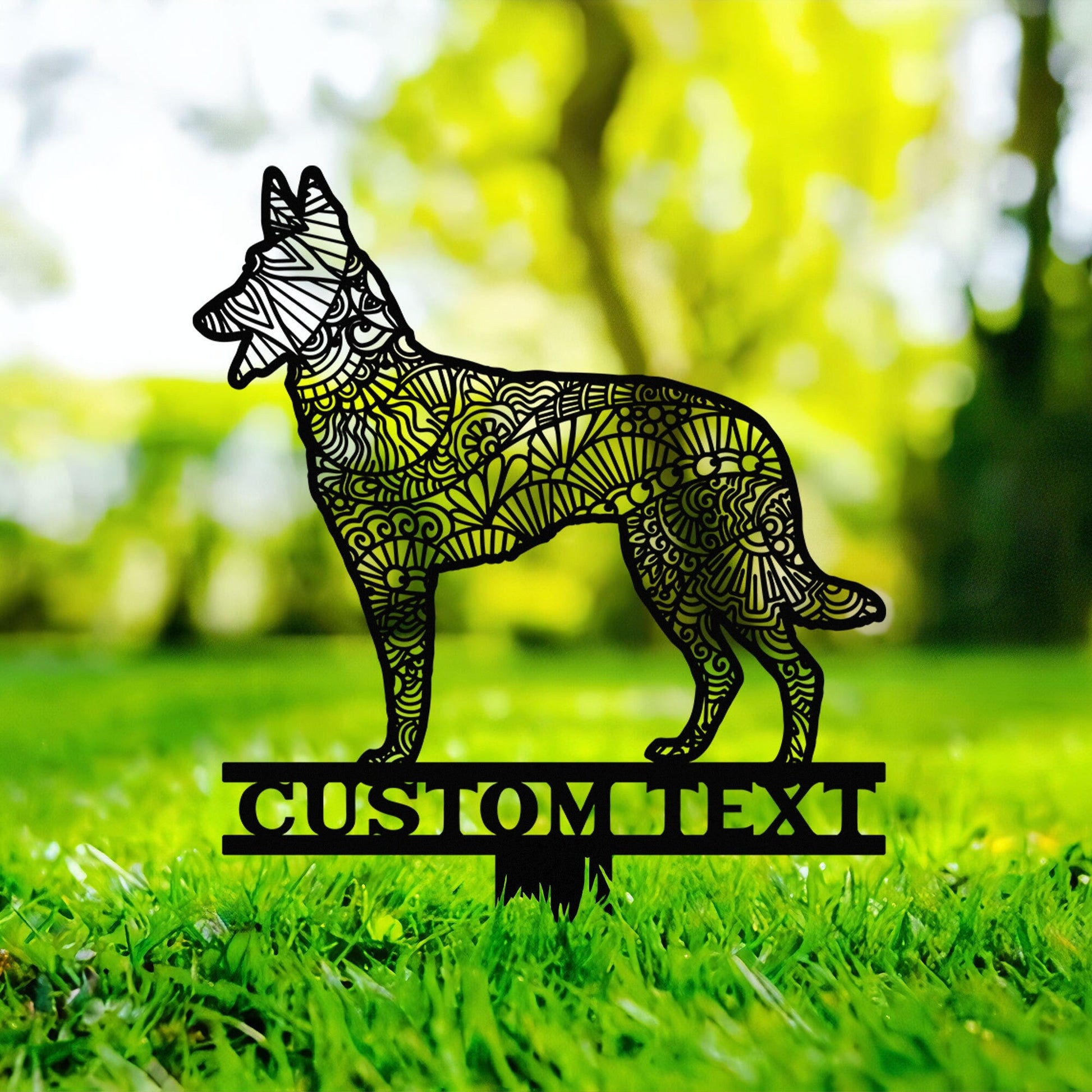 Belgian Malinois Mandala Garden Stake Metal, Belgian Malinois Zentangle Metal Yard Art, Belgian Malinois Gift, Dog Garden Sign Outdoor Decor