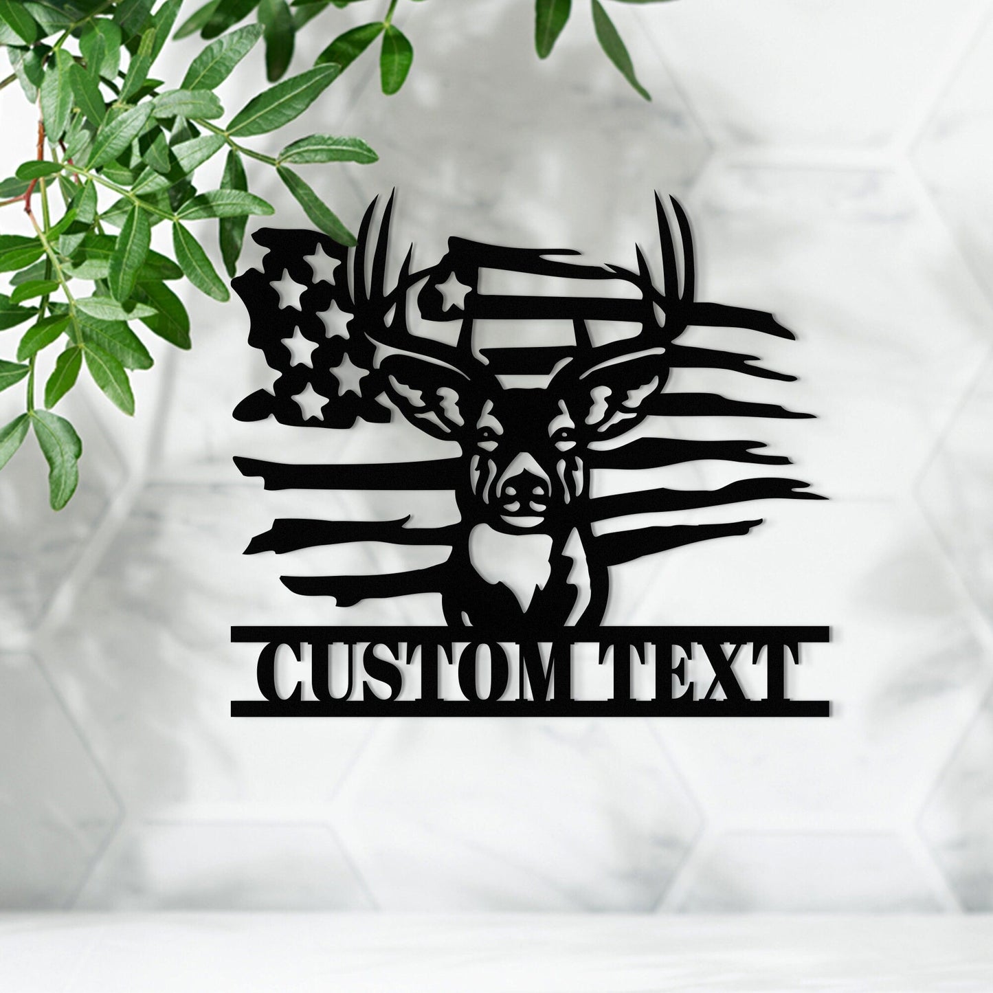 Personalized US Flag Deer Metal Wall Art With Led Lights, Custom Family Name Sign, Deer Decoration, Living Room Decor, For Deer Hunter Gift