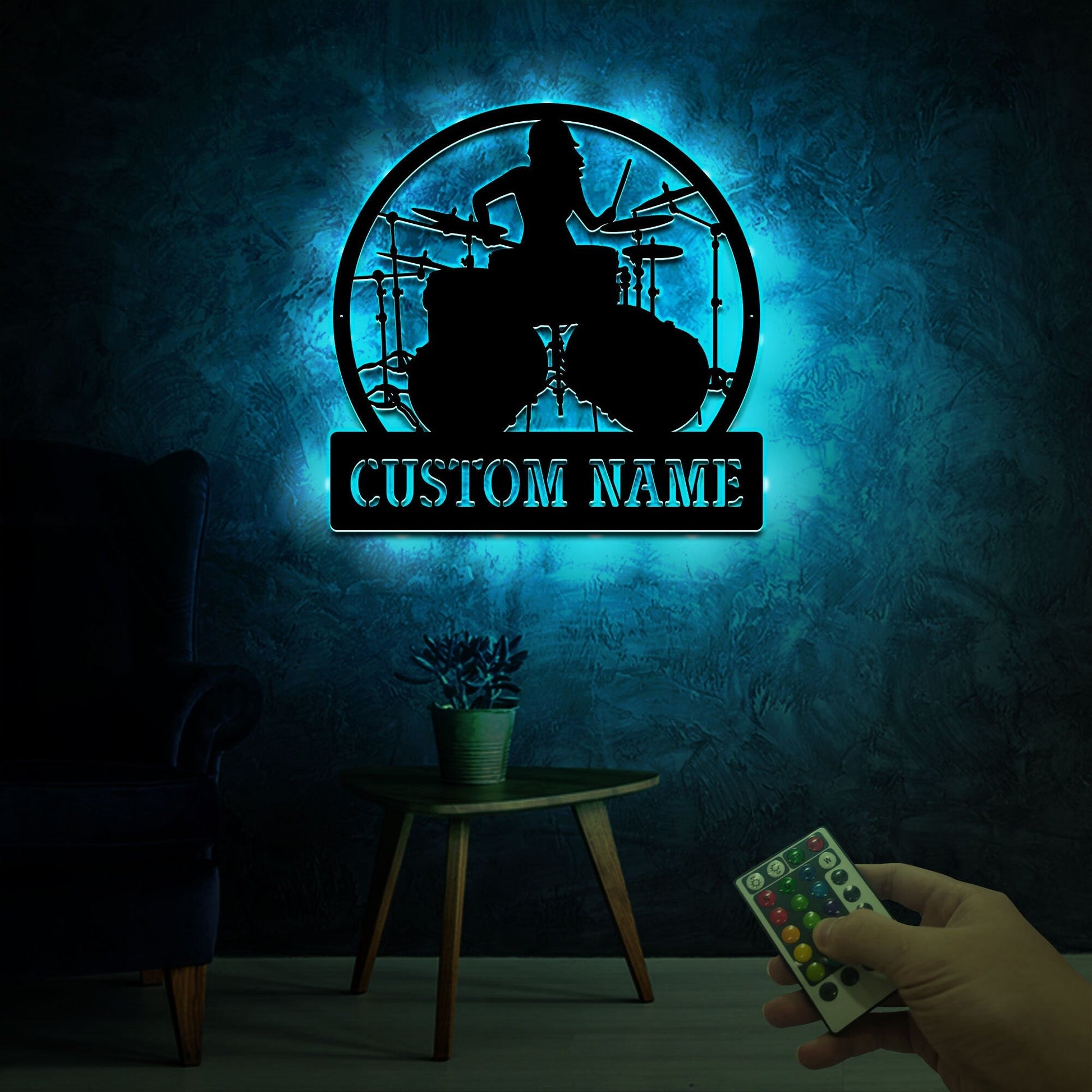 Personalized Female Drummer Metal Wall Art With Led Lights, Girl Drummer Name Sign, Drummer Room Decoration, Gift For Daughter, Dorm Decor