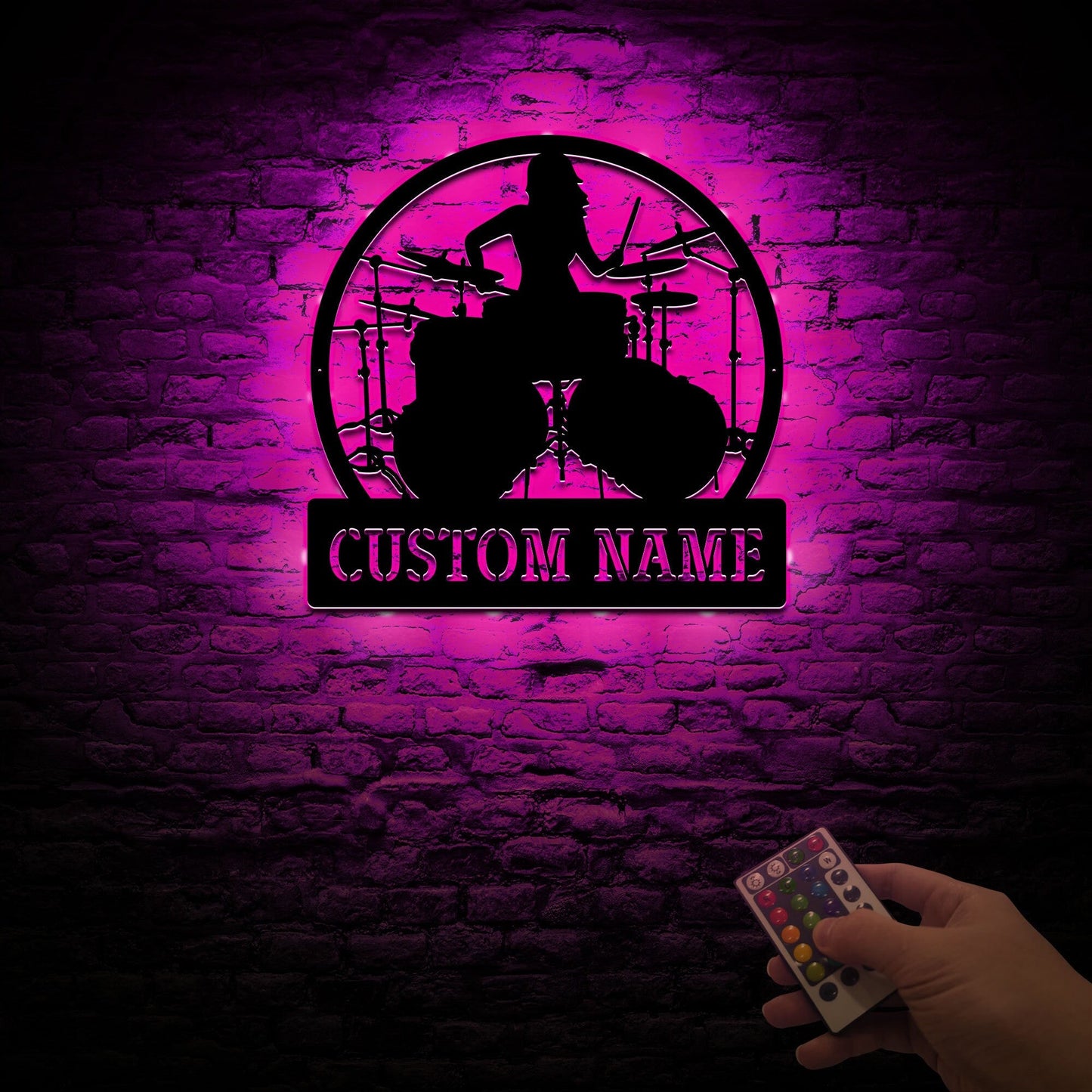 Personalized Female Drummer Metal Wall Art With Led Lights, Girl Drummer Name Sign, Drummer Room Decoration, Gift For Daughter, Dorm Decor