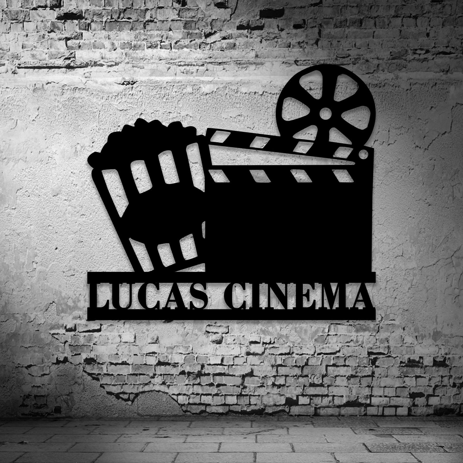 Personalized Movie Metal Wall Art With Led Light, Movie Lover Gift, Custom Movie Room Sign, Film and Popcorn, Private Cinema Room Sign