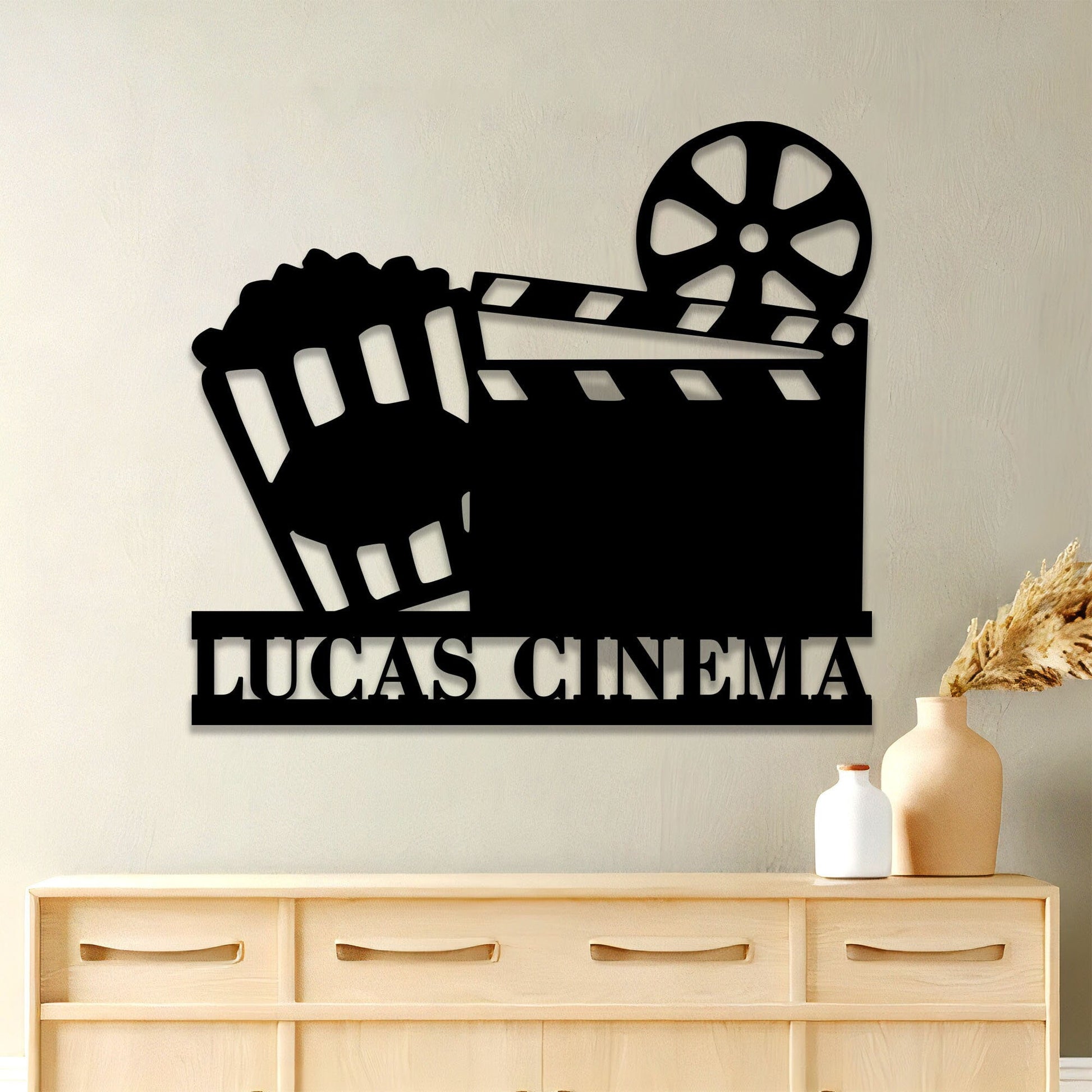 Personalized Movie Metal Wall Art With Led Light, Movie Lover Gift, Custom Movie Room Sign, Film and Popcorn, Private Cinema Room Sign