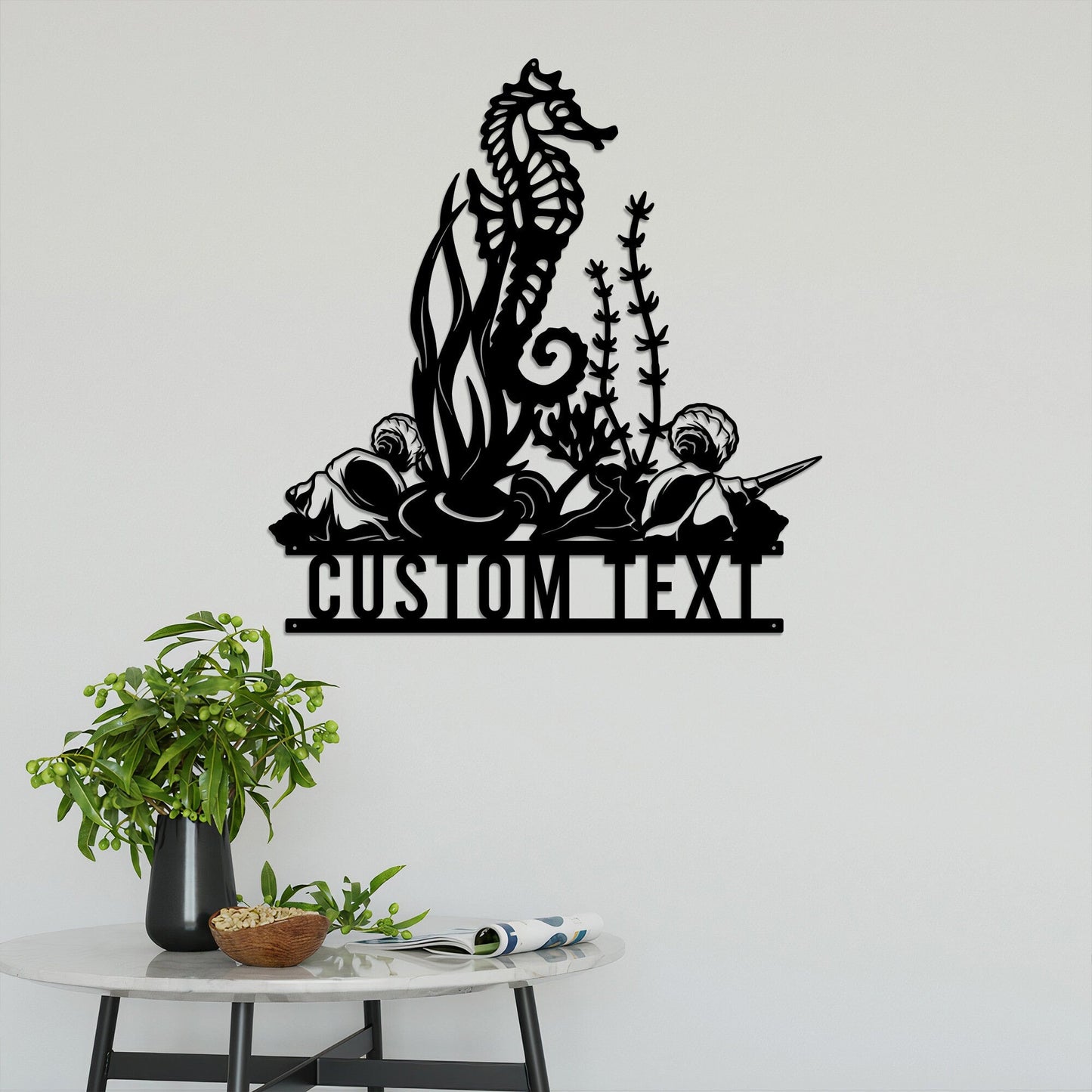 Personalized Seahorse Metal Wall Art With Led Lights, Metal Fish Sign Decor, Ocean Theme Beach House Decoration, Gift For Mom, Monogram Sign