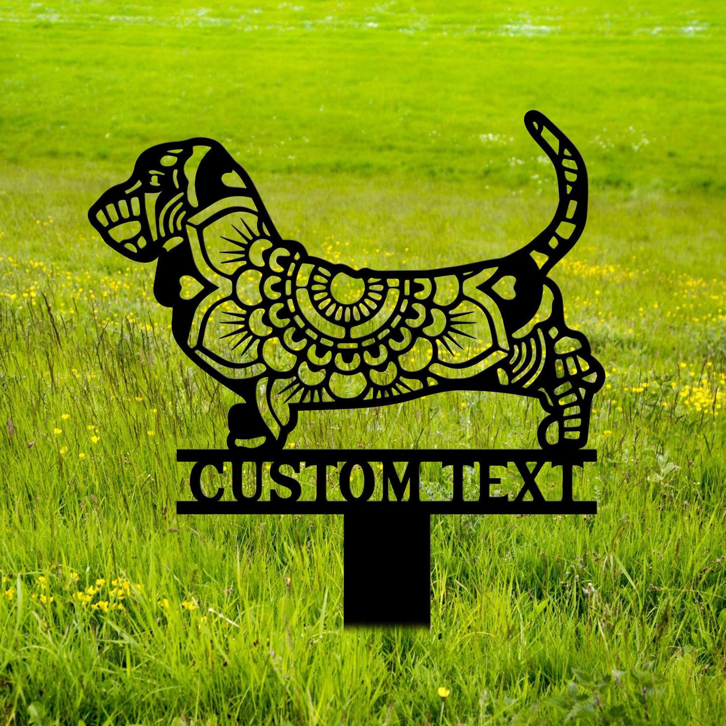 Basset Hound Mandala Garden Stake Metal, Basset Hound Zentangle Metal Yard Art, Basset Hound Gifts Dog Garden Sign Outdoor Decor, Dog Stake