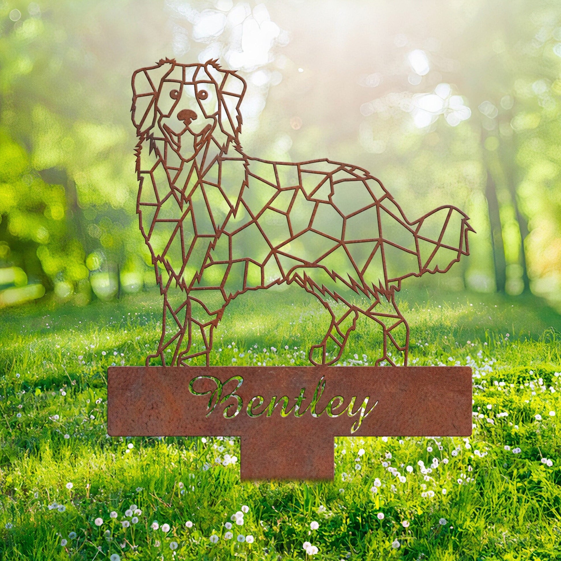 Australian Shepherd Geometric Garden Stake Rusty, Rusted Metal Yard Art, Dog Garden Sign, Vintage Outdoor Decor, Geometric Dog Gift