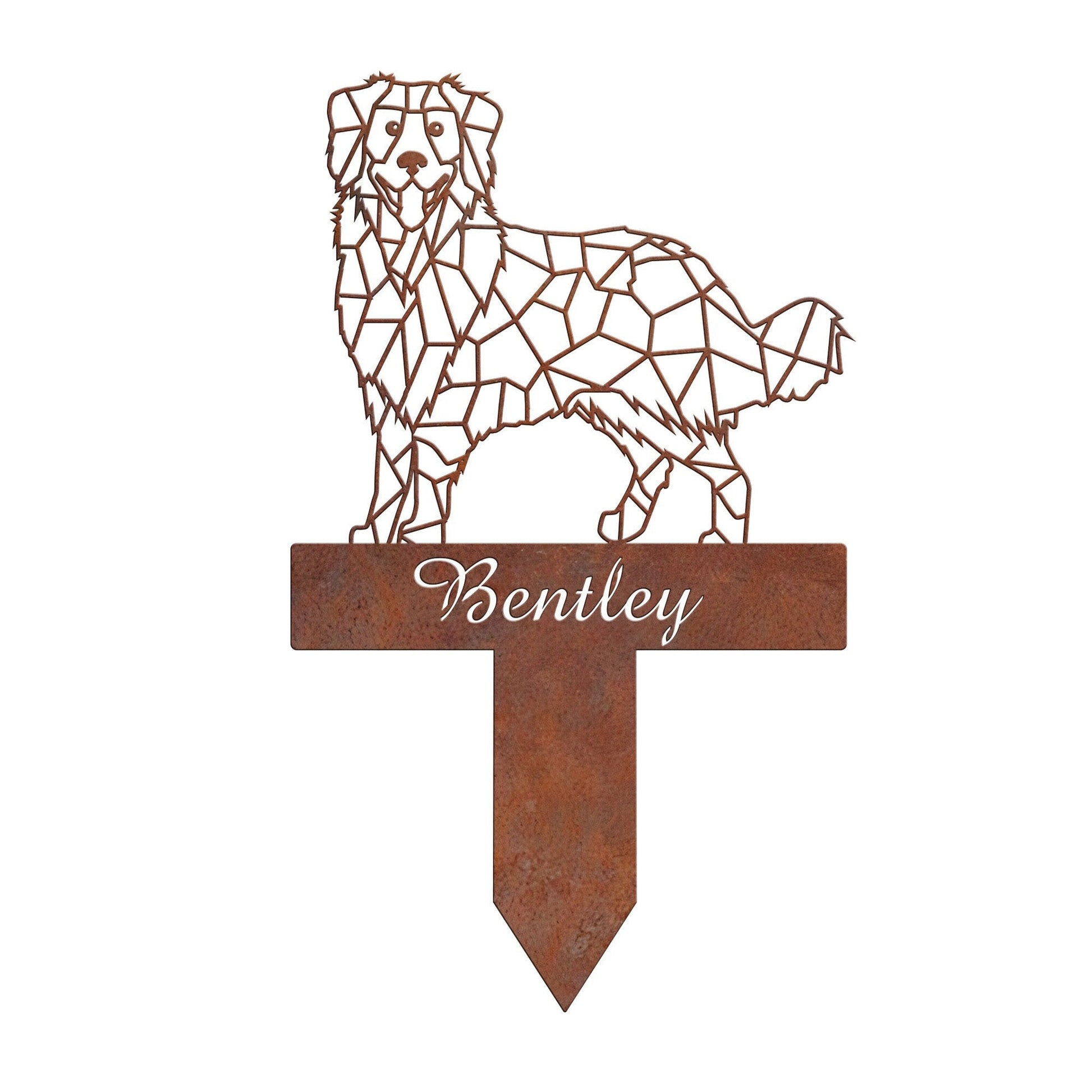Australian Shepherd Geometric Garden Stake Rusty, Rusted Metal Yard Art, Dog Garden Sign, Vintage Outdoor Decor, Geometric Dog Gift