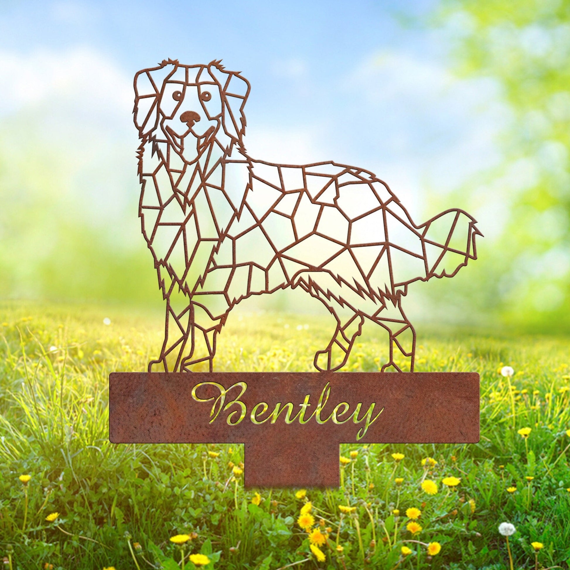 Australian Shepherd Geometric Garden Stake Rusty, Rusted Metal Yard Art, Dog Garden Sign, Vintage Outdoor Decor, Geometric Dog Gift