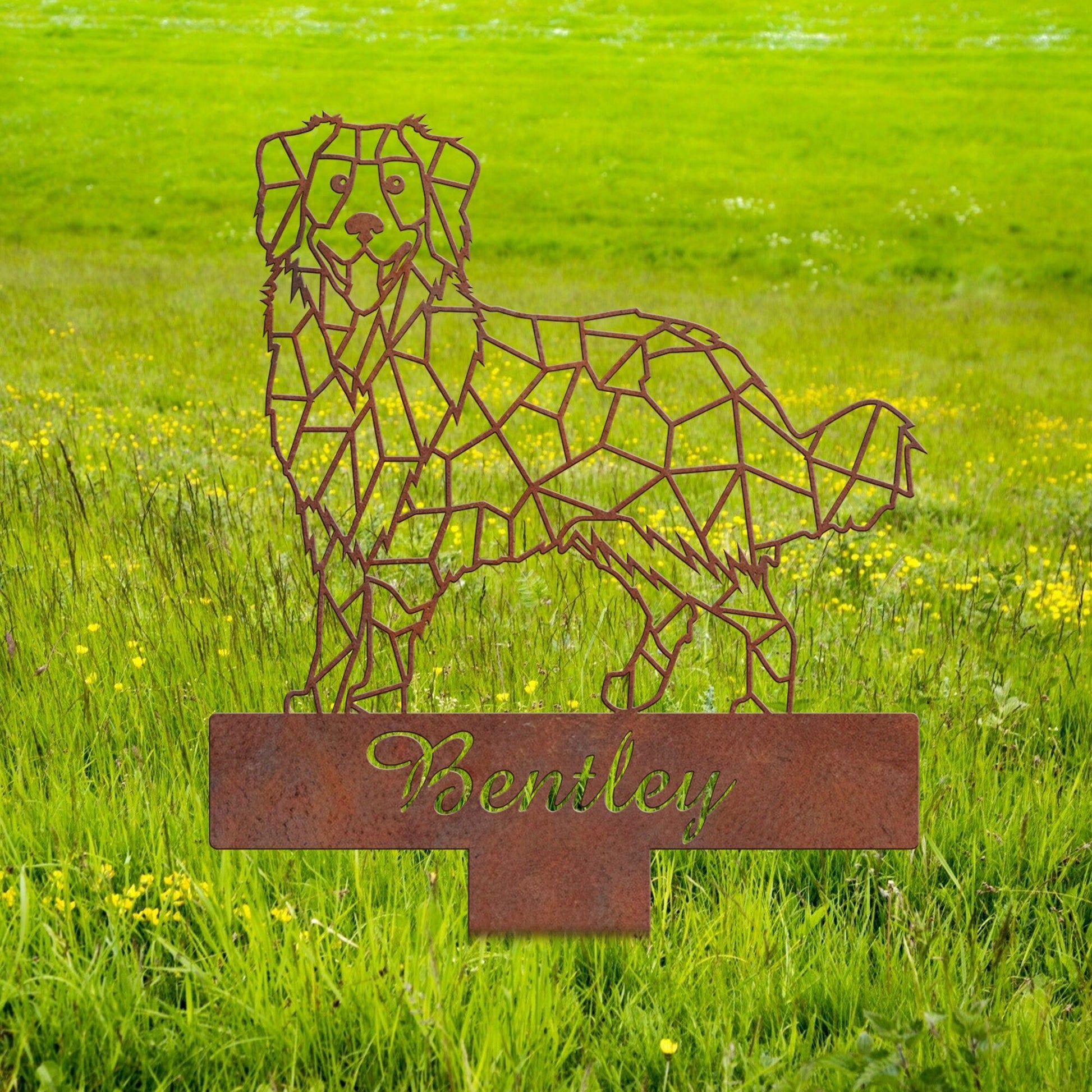 Australian Shepherd Geometric Garden Stake Rusty, Rusted Metal Yard Art, Dog Garden Sign, Vintage Outdoor Decor, Geometric Dog Gift