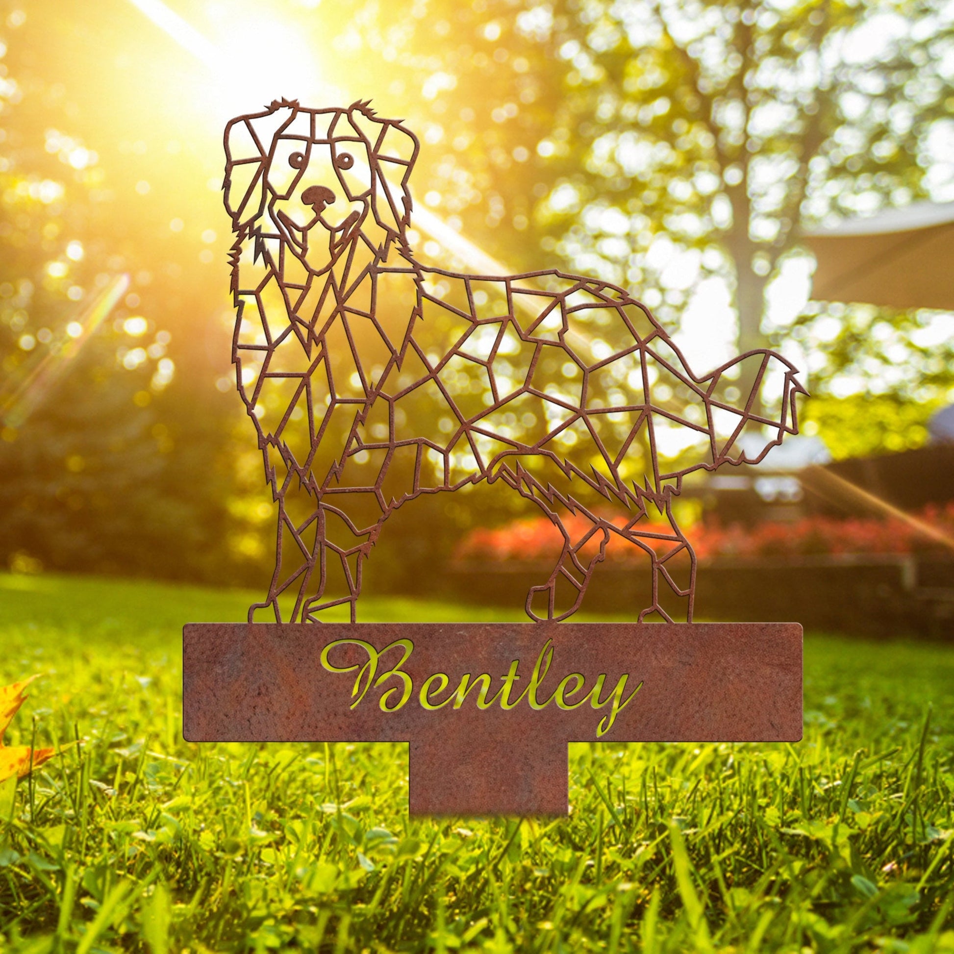 Australian Shepherd Geometric Garden Stake Rusty, Rusted Metal Yard Art, Dog Garden Sign, Vintage Outdoor Decor, Geometric Dog Gift