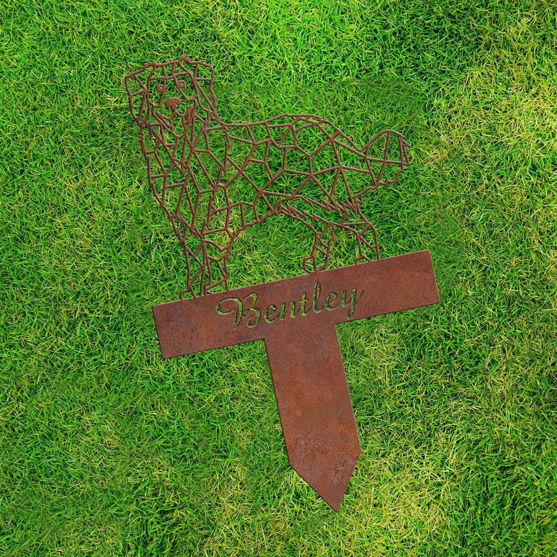 Australian Shepherd Geometric Garden Stake Rusty, Rusted Metal Yard Art, Dog Garden Sign, Vintage Outdoor Decor, Geometric Dog Gift