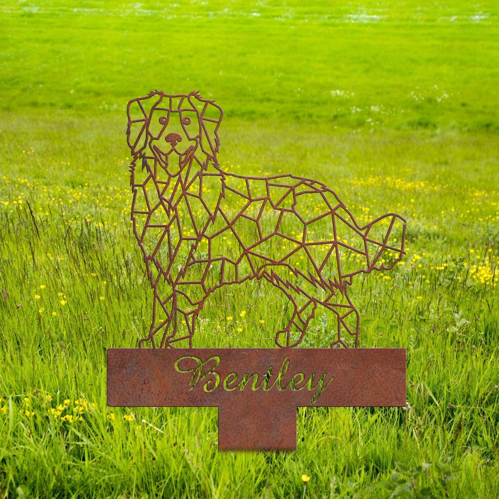 Australian Shepherd Geometric Garden Stake Rusty, Rusted Metal Yard Art, Dog Garden Sign, Vintage Outdoor Decor, Geometric Dog Gift