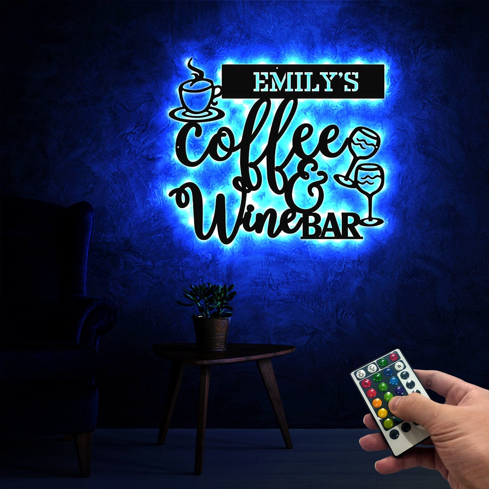 Personalized Coffee and Wine Bar Metal Wall Art With Led Lights, Custom Coffee & Wine Drink Lover Name Sign Gift for Coffee Wine Shop Owner