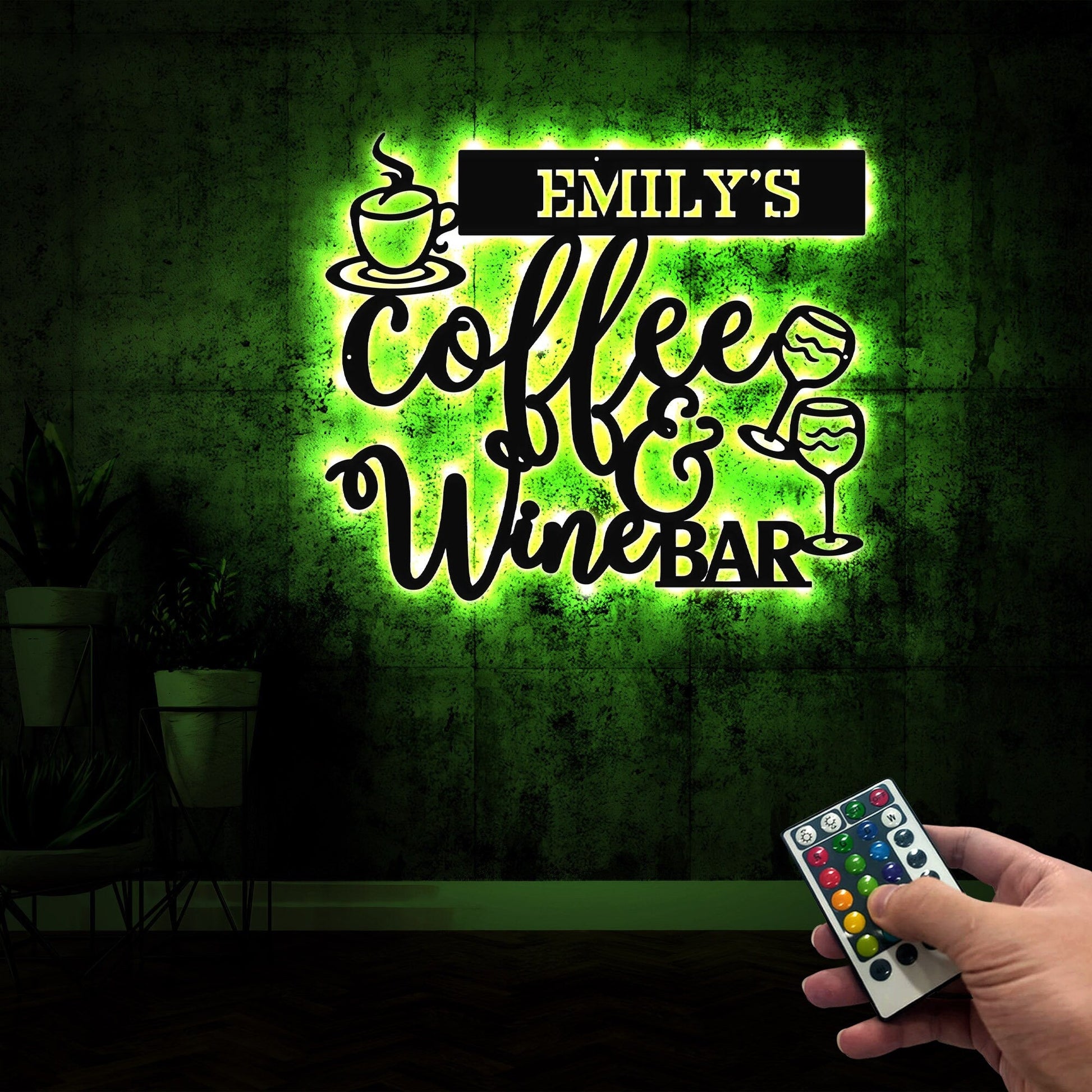 Personalized Coffee and Wine Bar Metal Wall Art With Led Lights, Custom Coffee & Wine Drink Lover Name Sign Gift for Coffee Wine Shop Owner